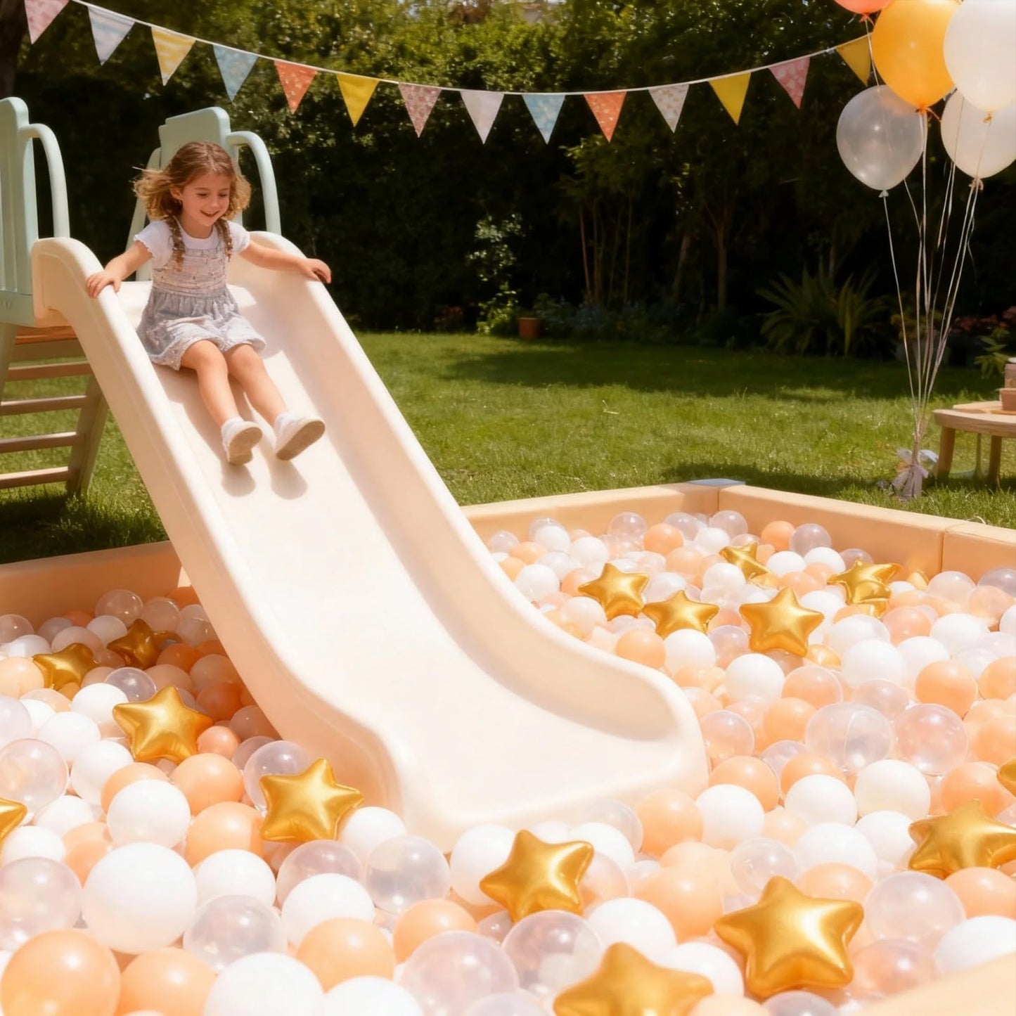 GOGOSO Ball Pit Balls with Starballs – 100 Crushproof 2.15-inch Plastic Balls for Babies, Toddlers & Kids (5 Colors)