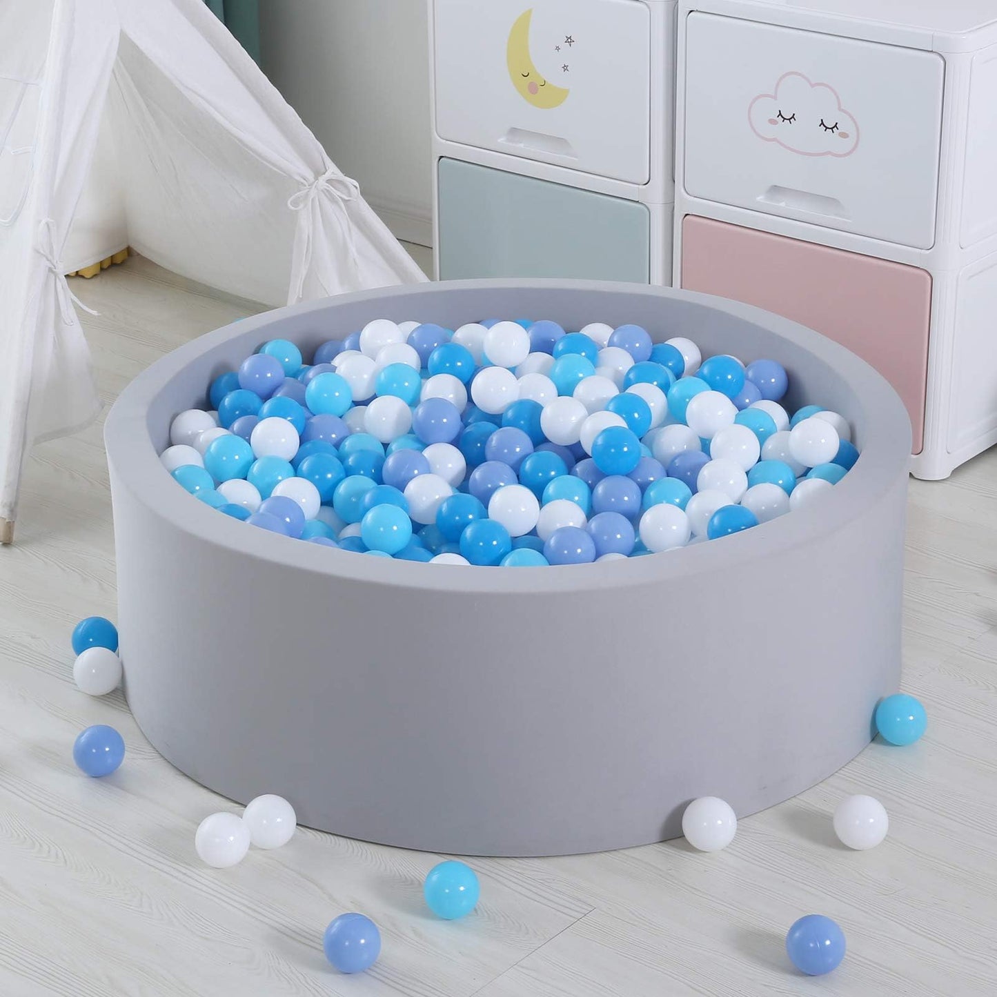GOGOSO 100-Pack Plastic Play Pit Balls – 2.2 in, 3-Color Safe Ball Pit Balls for Baby & Kids