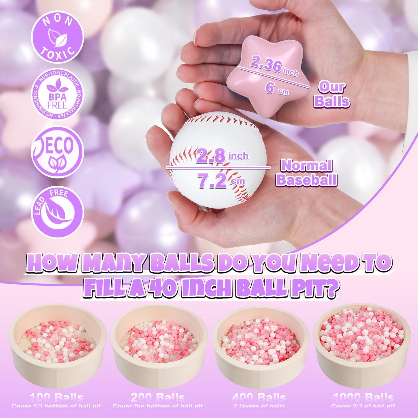 GOGOSO Pink & Purple Star Pit Balls – BPA Free, Phthalate Free for Toddlers