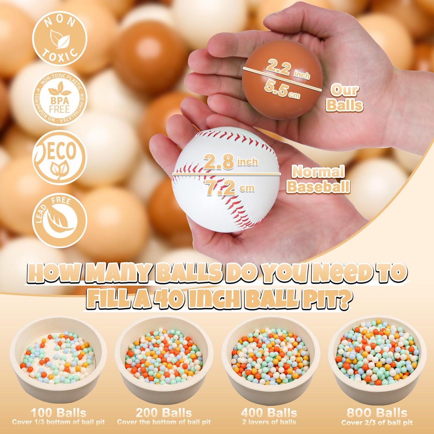 GOGOSO Ball Pit Balls for Toddlers – 100 Soft Pastel Play Balls (Cream, Coffee, White) BPA-Free