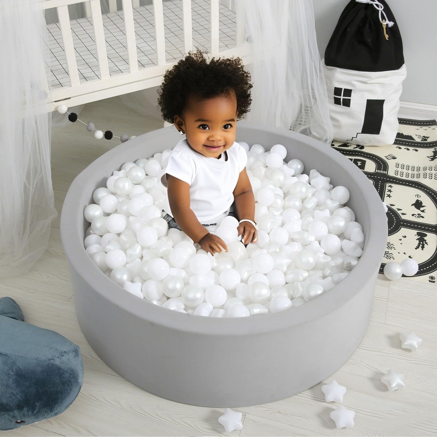 GOGOSO Ball Pit Balls for Toddlers – 100 Non-Toxic Pastel Pearl White & White Star