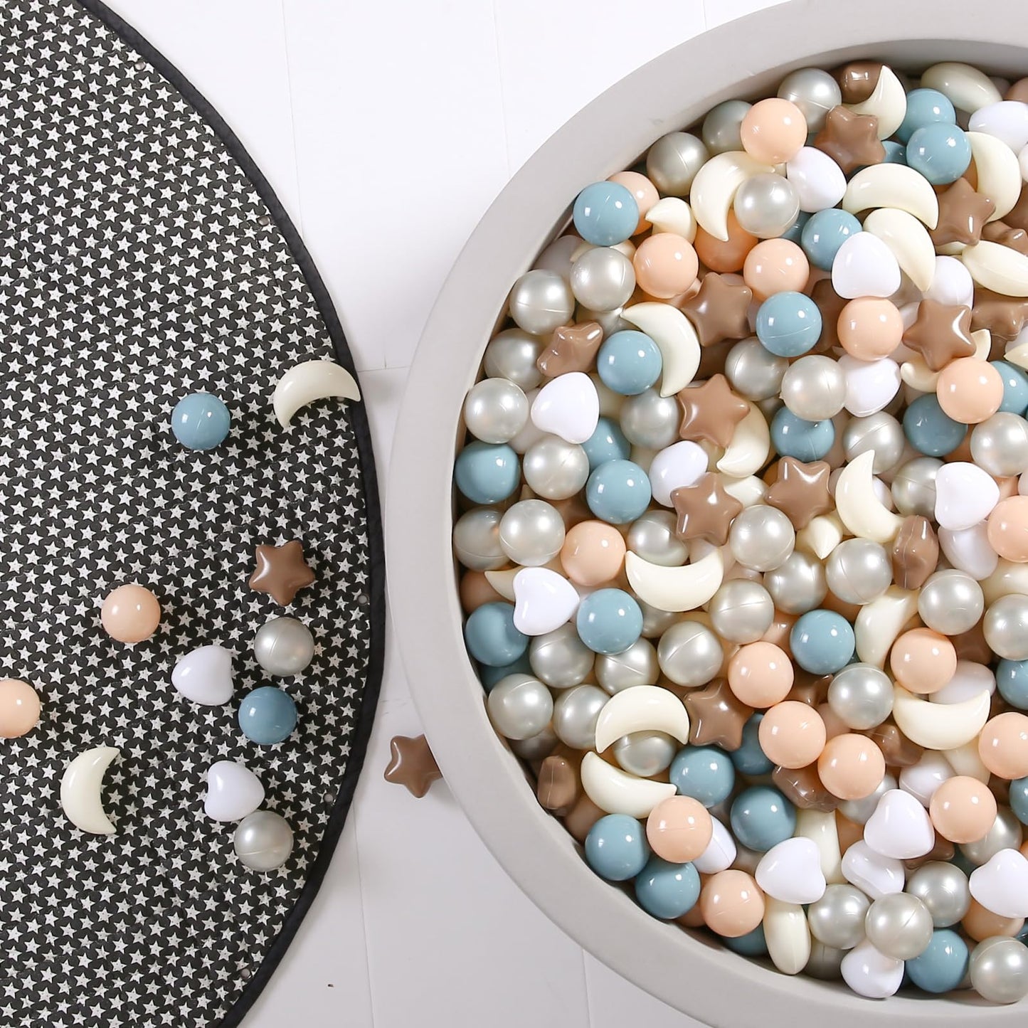 GOGOSO Star Heart Moon Ball Pit Balls – BPA Free, Crush-Proof, Pastel Mocha Blue