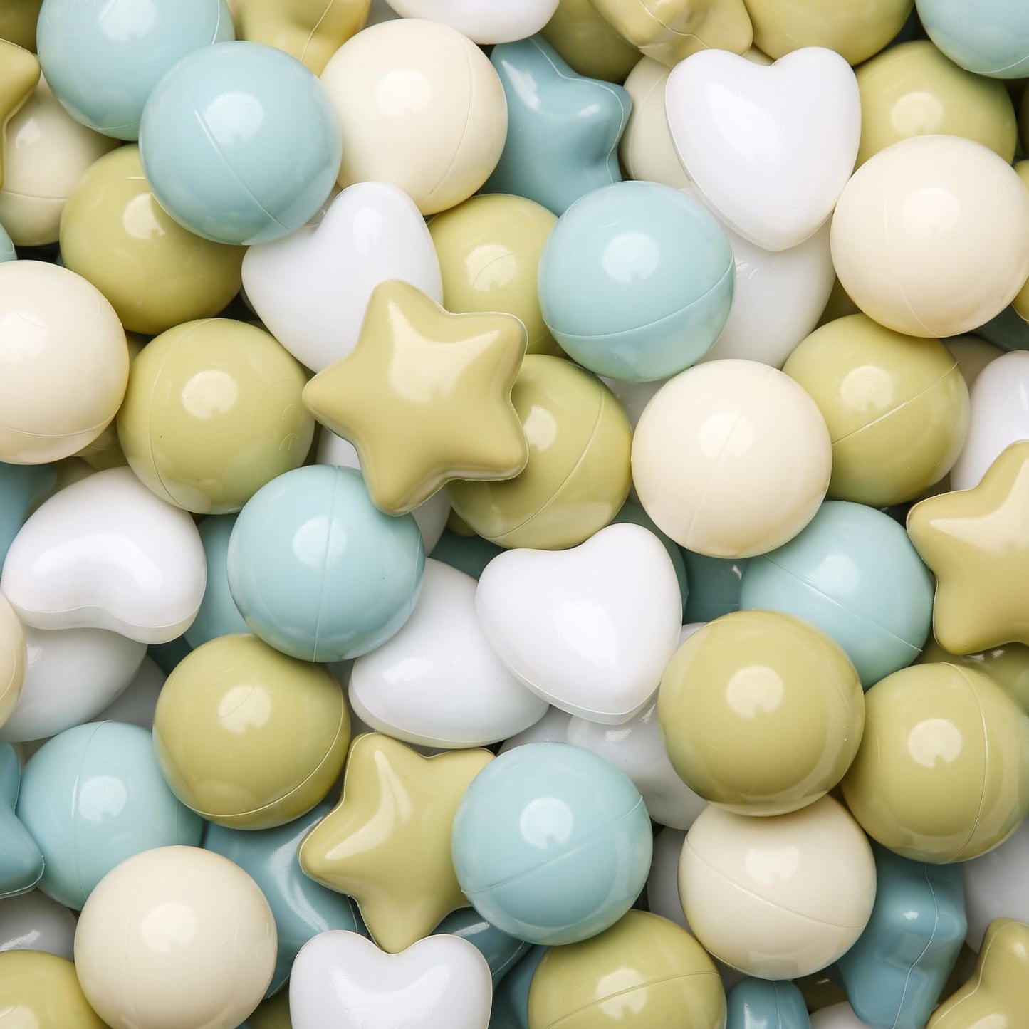 GOGOSO Ball Pit Balls – 200pcs Stars & Hearts, 2.15-Inch, Pastel Creamy Blue/Green/White