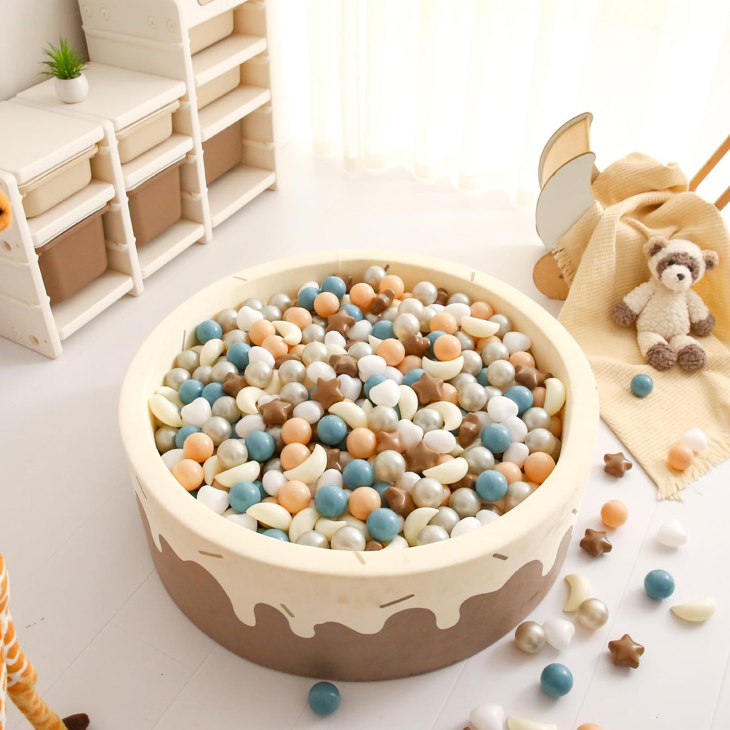 GOGOSO Star Heart Moon Ball Pit Balls – BPA Free, Crush-Proof, Pastel Mocha Blue