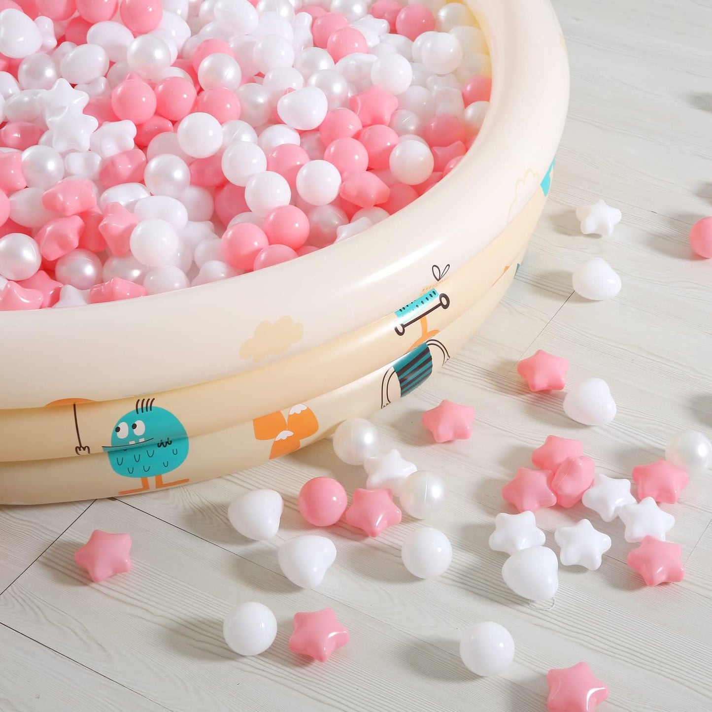 GOGOSO Pink Ball Pit Balls – 100 Crushproof 2.15in Plastic Balls with Stars and Hearts