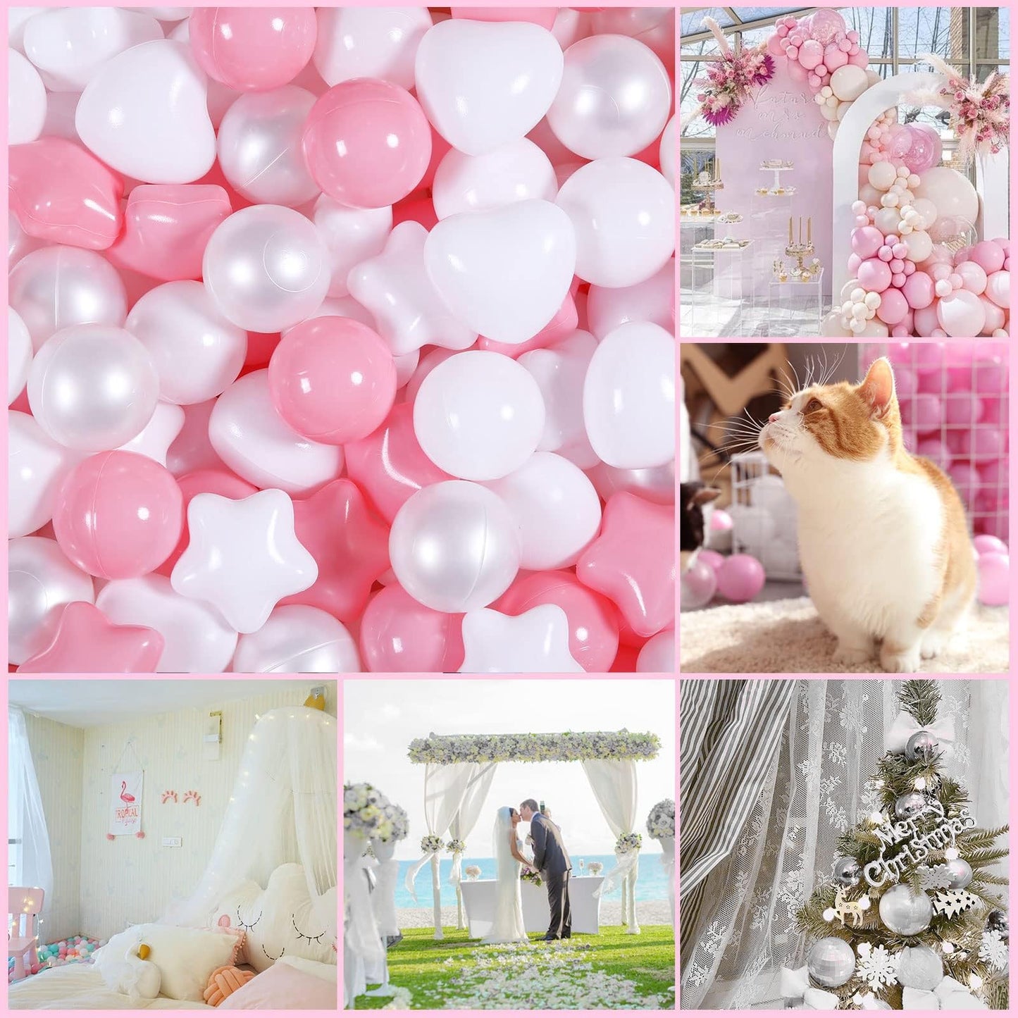 GOGOSO Pink Ball Pit Balls – 100 Crushproof 2.15in Plastic Balls with Stars and Hearts