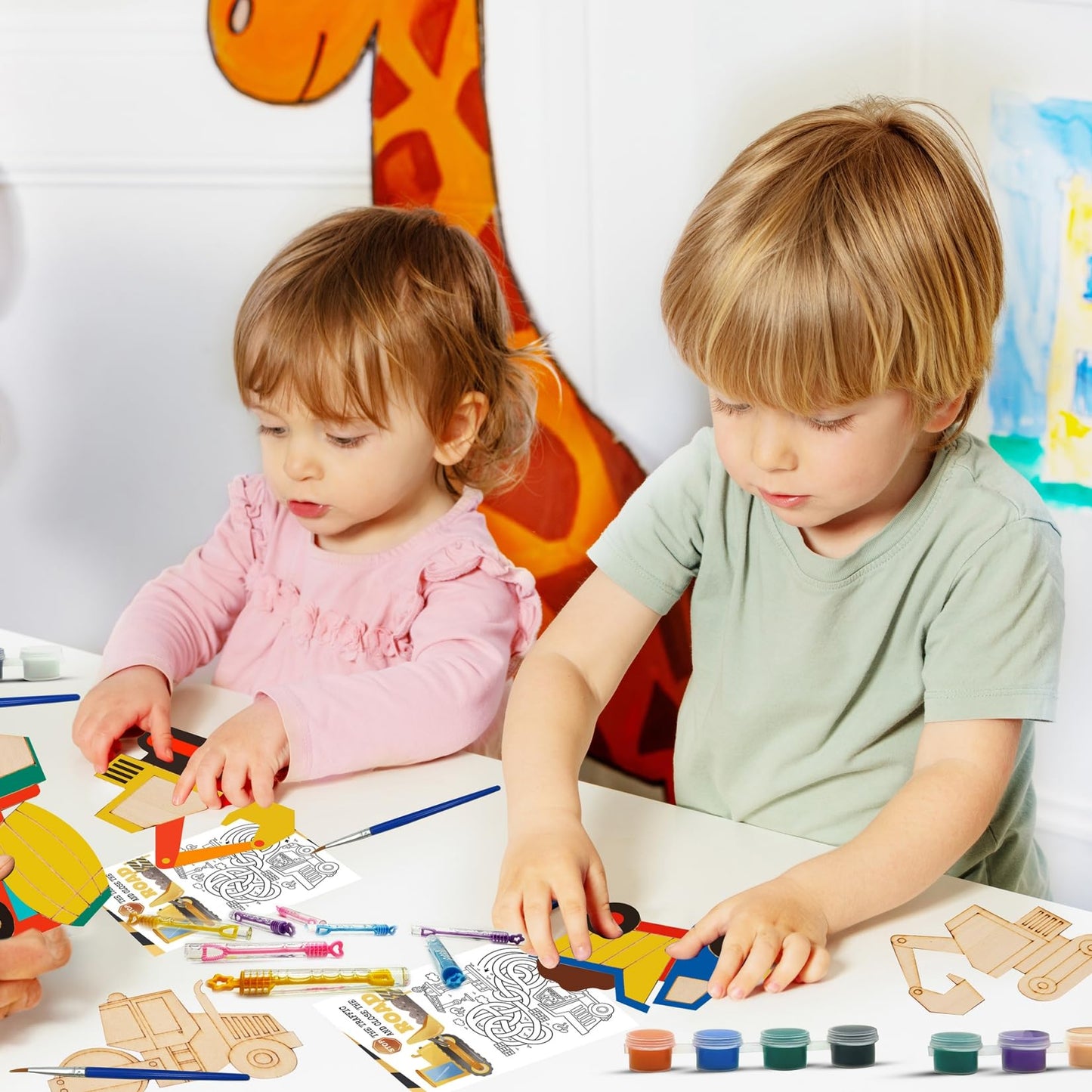 GOGREENWOVEN Construction Party Favors — 12-Piece Truck Theme Bubbles & Paint Kit