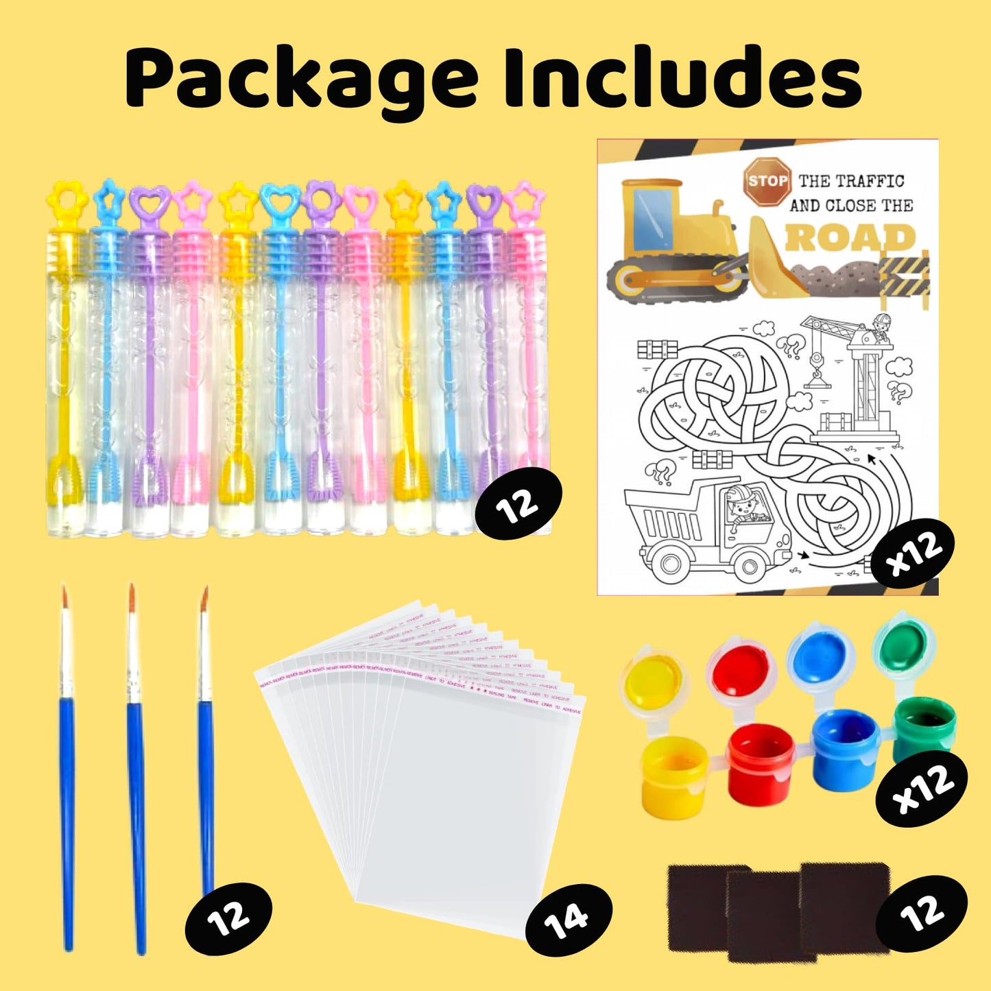 GOGREENWOVEN Construction Party Favors — 12-Piece Truck Theme Bubbles & Paint Kit
