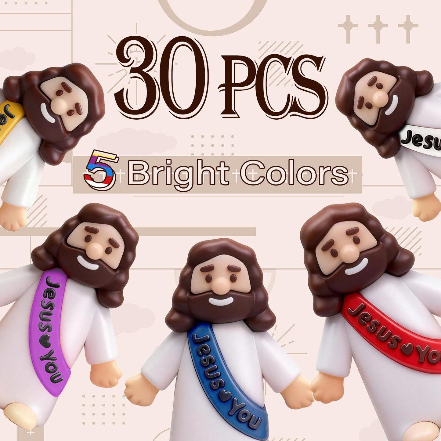 Goherii Little Jesus Figures — 30 Pack Mini Jesus Figurines in 5 Colors for Easter & Sunday School