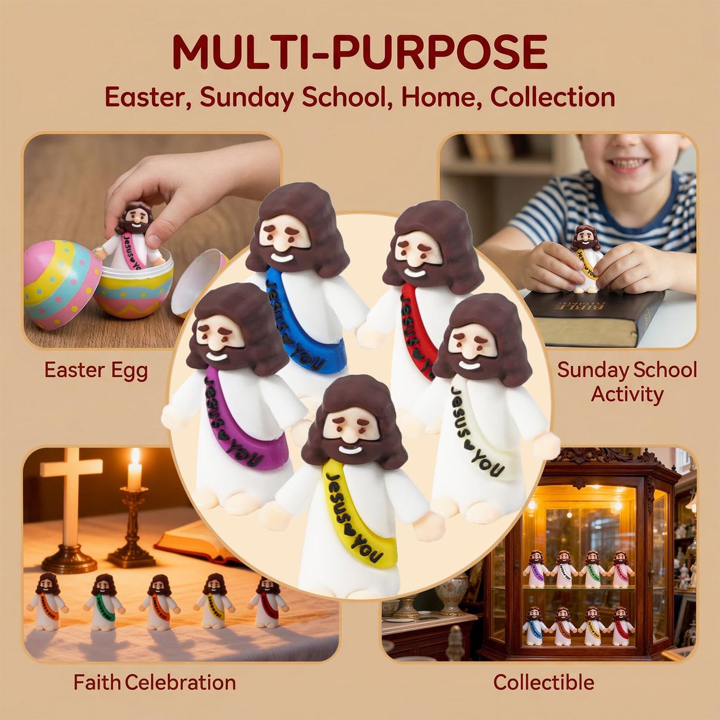 Goherii Little Jesus Figures — 30 Pack Mini Jesus Figurines in 5 Colors for Easter & Sunday School
