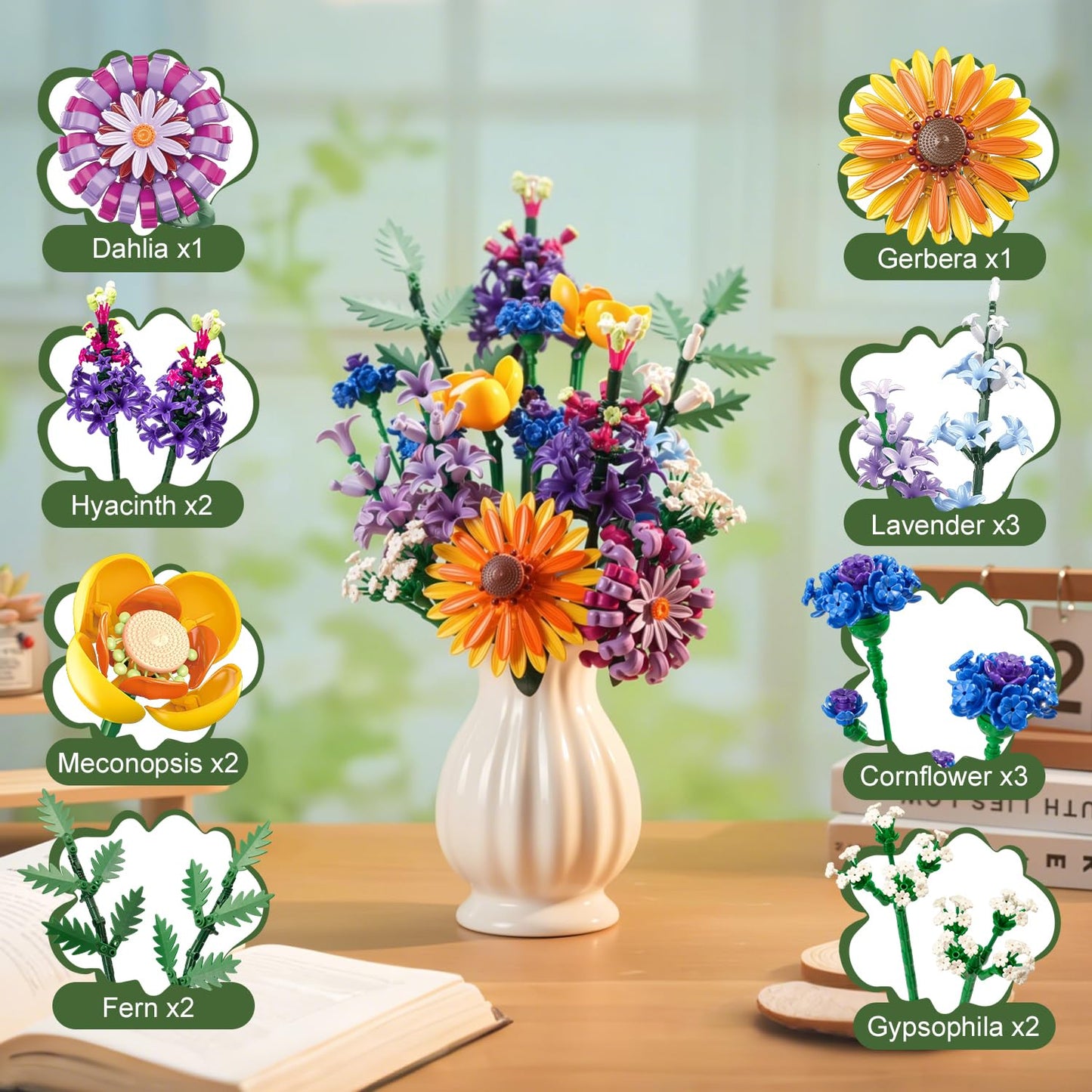 Gohero Sunflower Building Blocks Set (1183PCS) – LEGO-Compatible Flowers for Adults | Home Decor & Gift