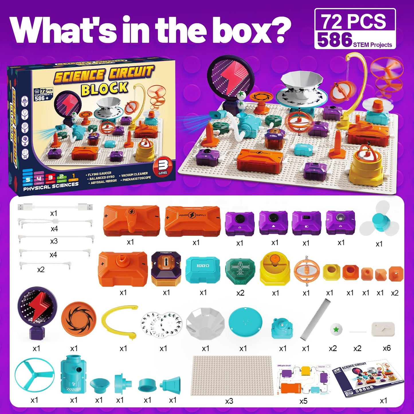 Gohero Circuits Kit – 76 STEM Projects for Kids, Safe Snap-Together Electronics with Fan & RGB Lights