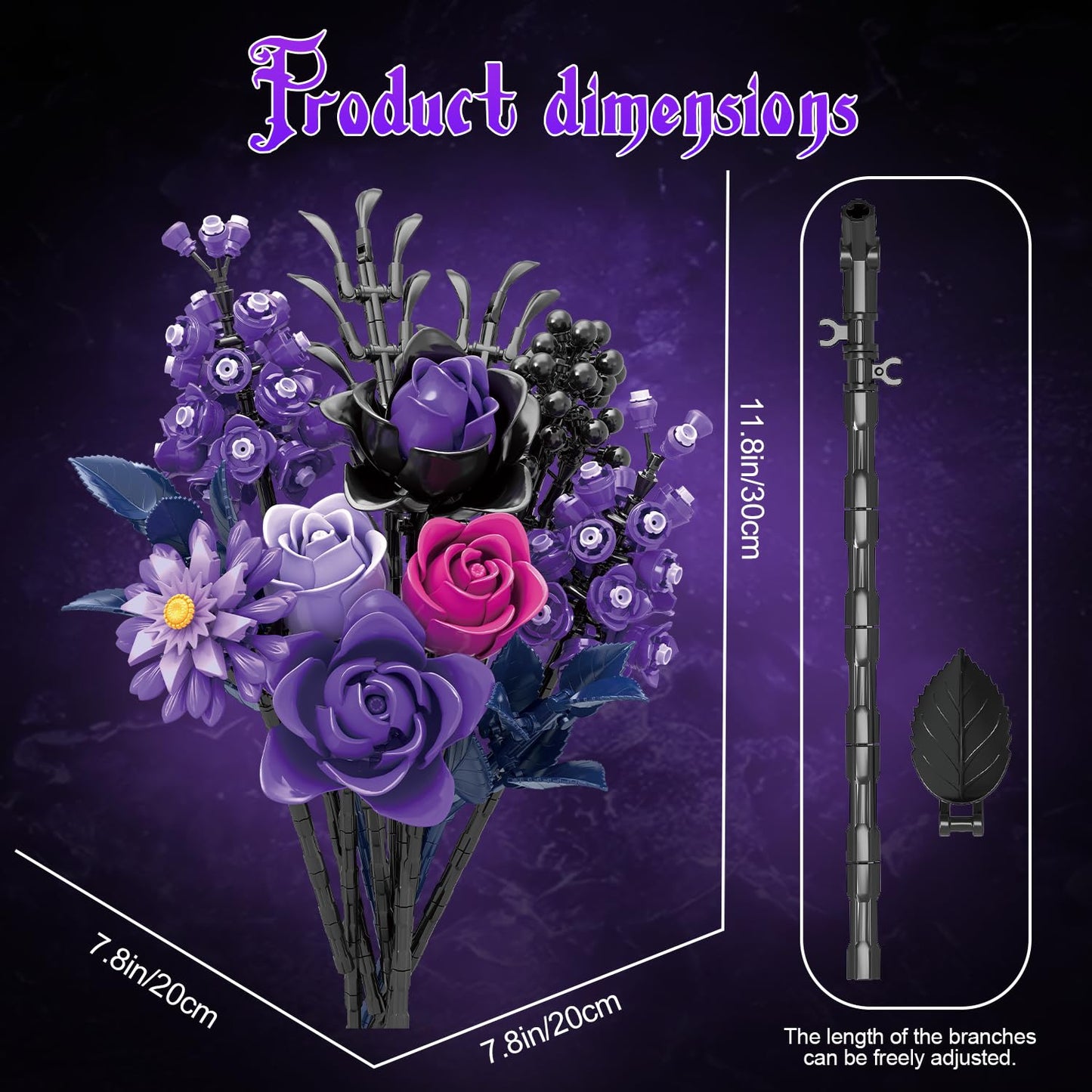 Gohero Purple Roses Building Blocks Set (822 PCS) – Lego-Compatible Gothic Flowers for Adults, Home Decor & Gift