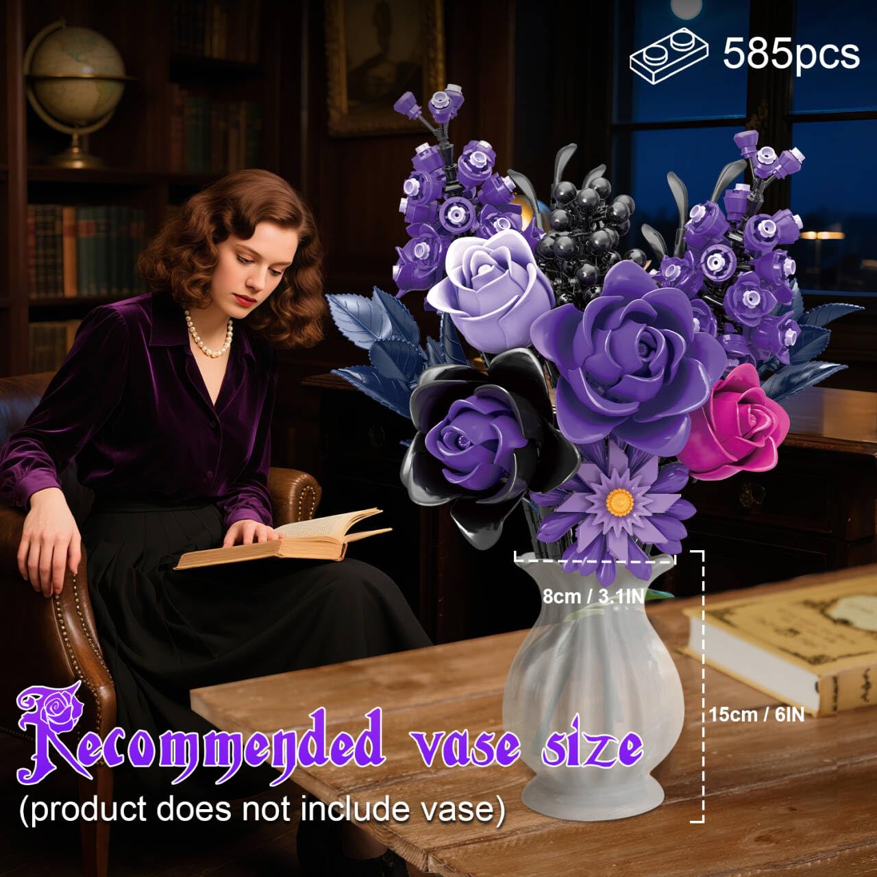 Gohero Purple Roses Building Blocks Set (822 PCS) – Lego-Compatible Gothic Flowers for Adults, Home Decor & Gift
