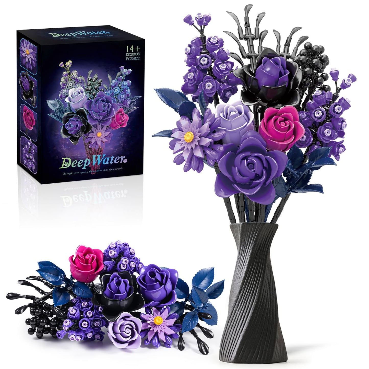 Gohero Purple Roses Building Blocks Set (822 PCS) – Lego-Compatible Gothic Flowers for Adults, Home Decor & Gift