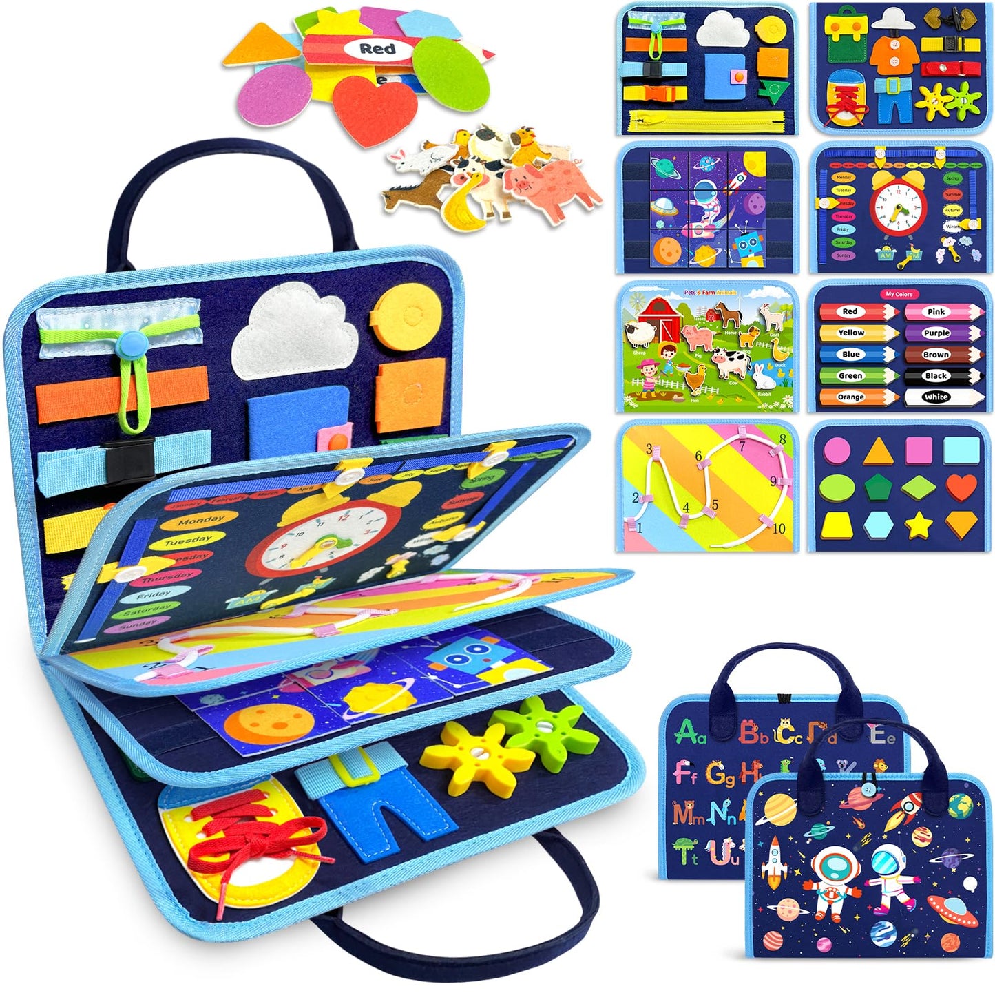 Gojmzo Busy Board Montessori Toys for Toddlers – 8-Page Learning Activity Book