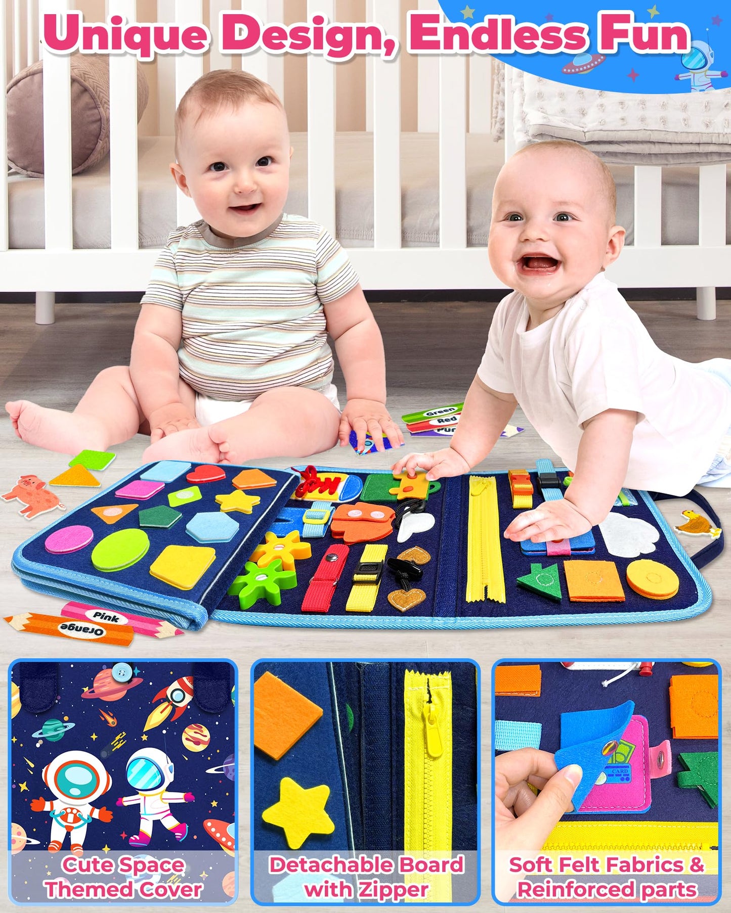 Gojmzo Busy Board Montessori Toys for Toddlers – 8-Page Learning Activity Book