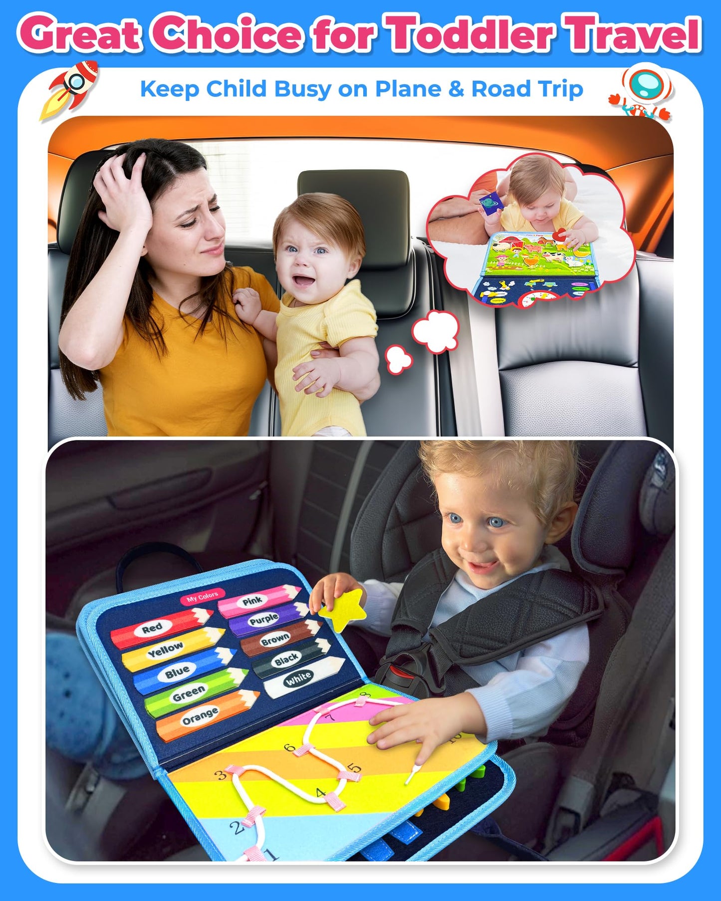 Gojmzo Busy Board Montessori Toys for Toddlers – 8-Page Learning Activity Book