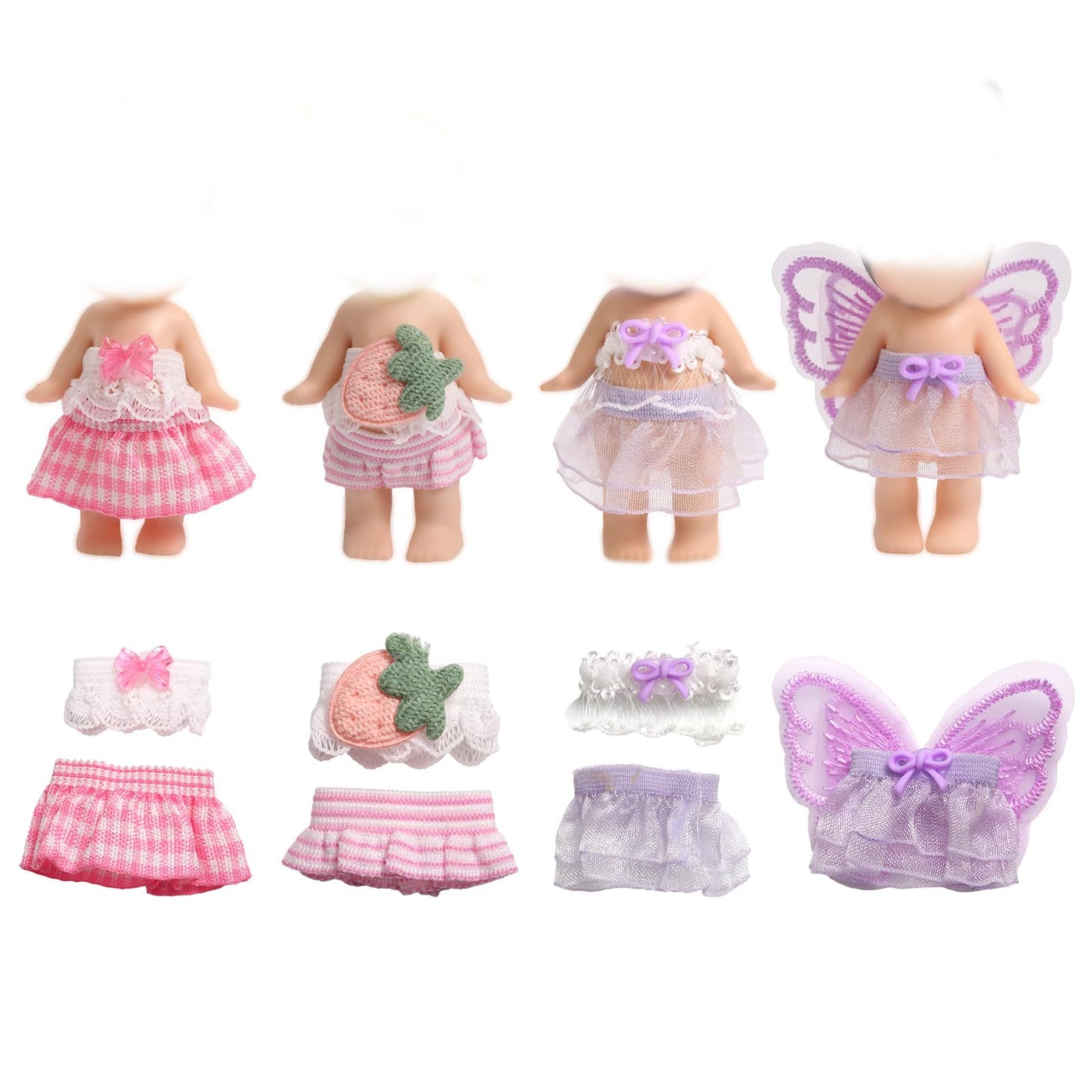 Goktvai 4 Sets 3in Angel Doll Clothes – Tops and Skirts for Display (Purple, Pink)