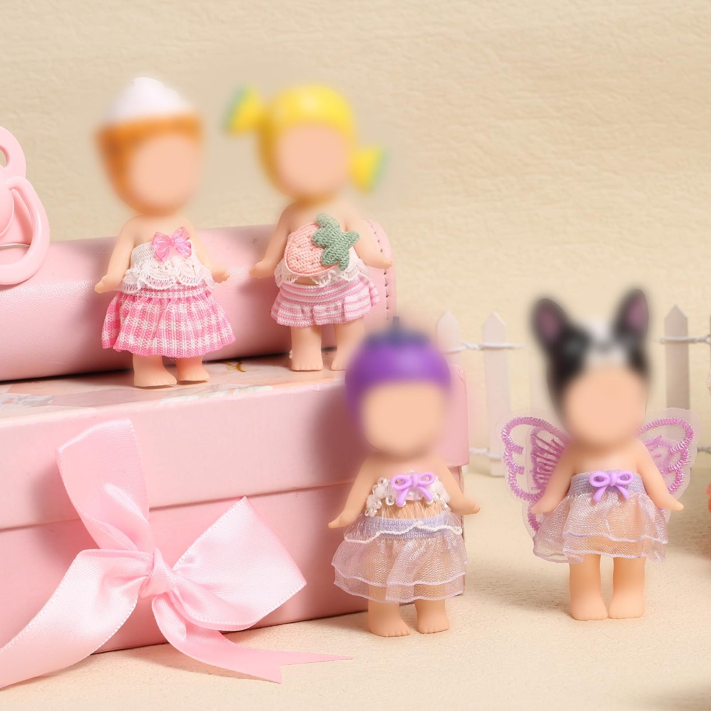 Goktvai 4 Sets 3in Angel Doll Clothes – Tops and Skirts for Display (Purple, Pink)