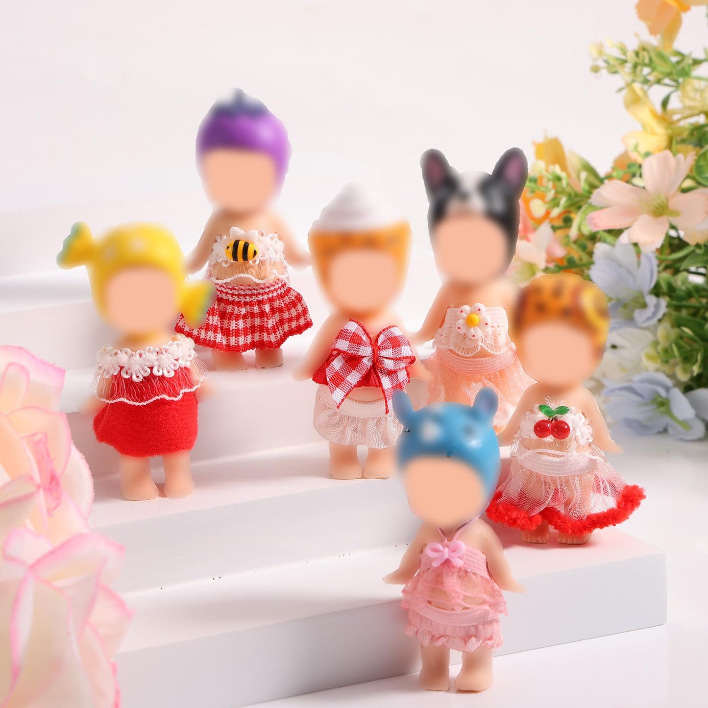 Goktvai 8 Sets 3in Doll Outfits – Cherry Blossom Tops & Skirts (Pink & Red)