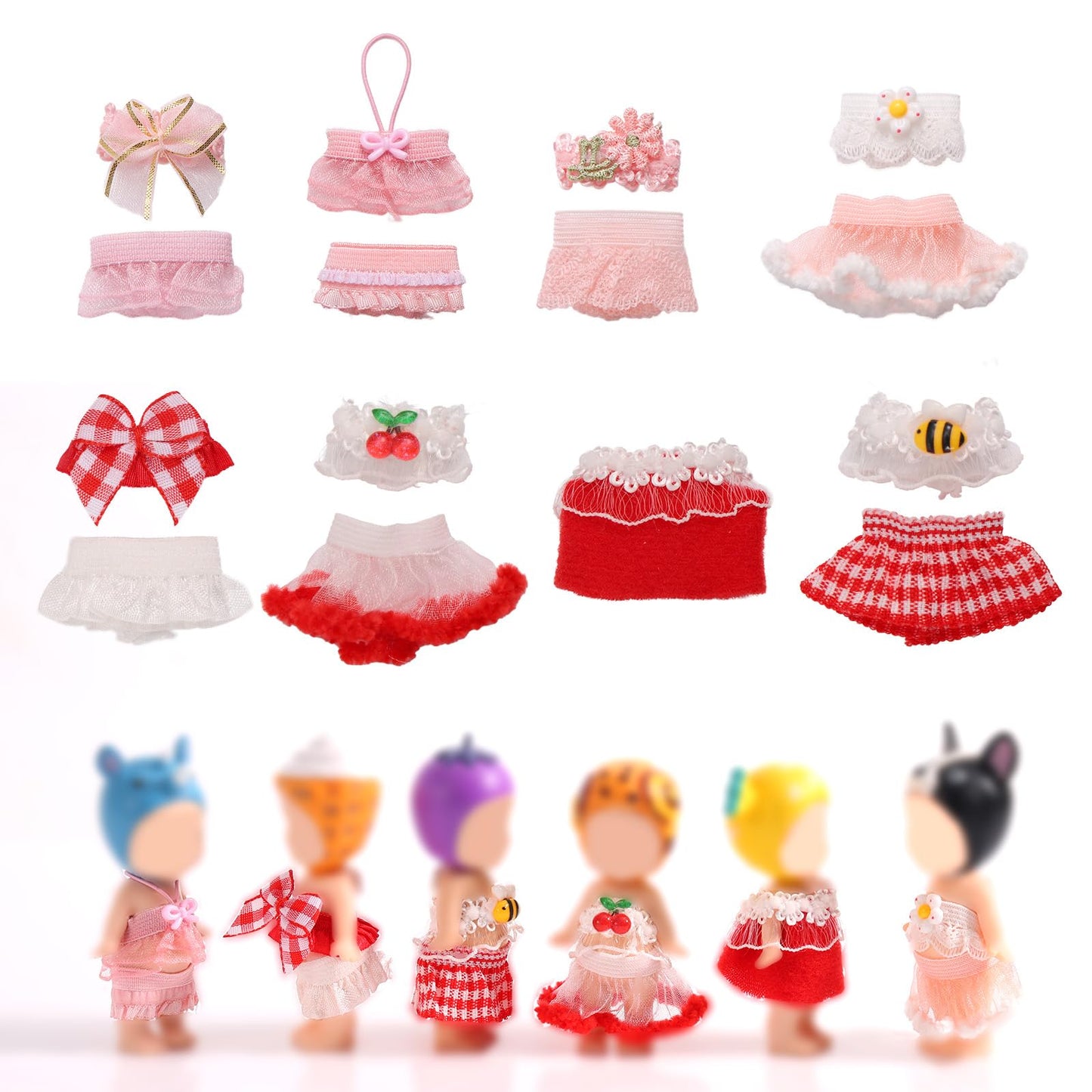 Goktvai 8 Sets 3in Doll Outfits – Cherry Blossom Tops & Skirts (Pink & Red)