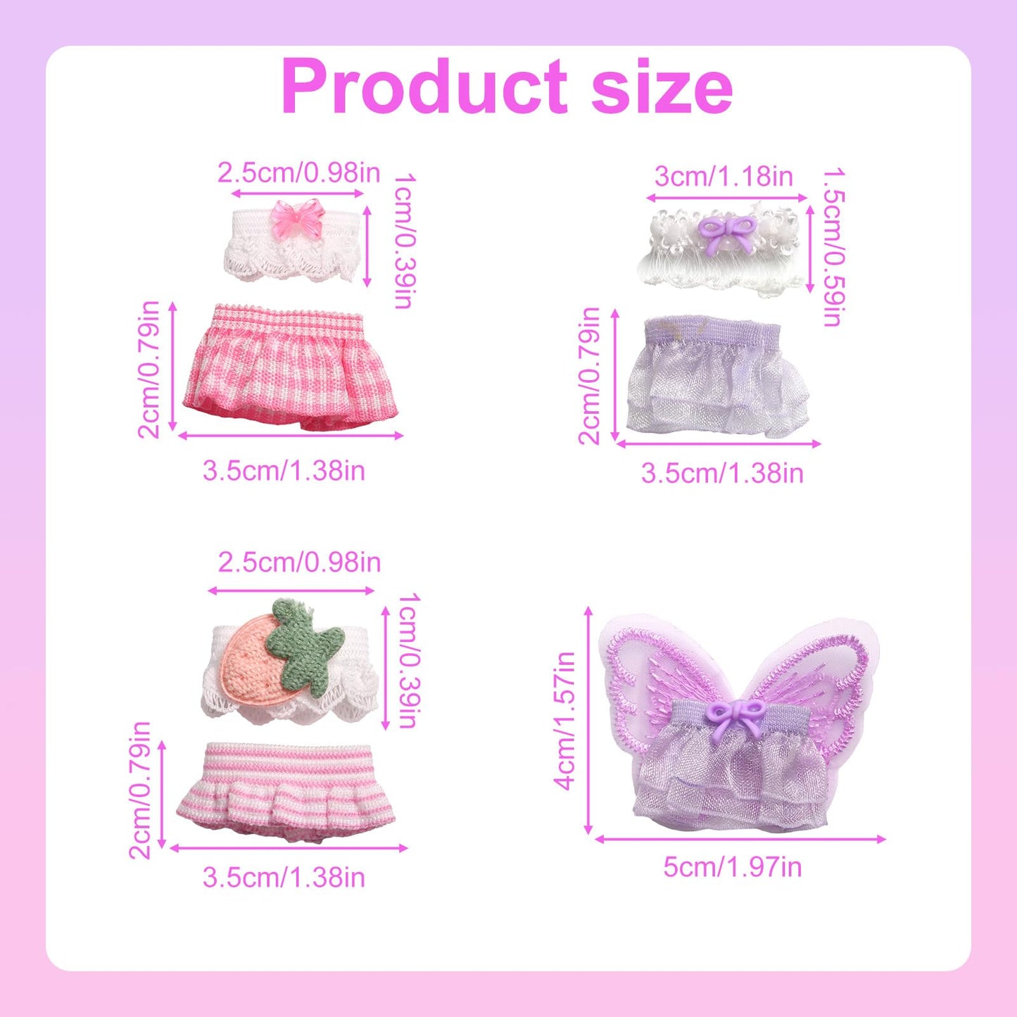 Goktvai 4 Sets 3in Angel Doll Clothes – Tops and Skirts for Display (Purple, Pink)