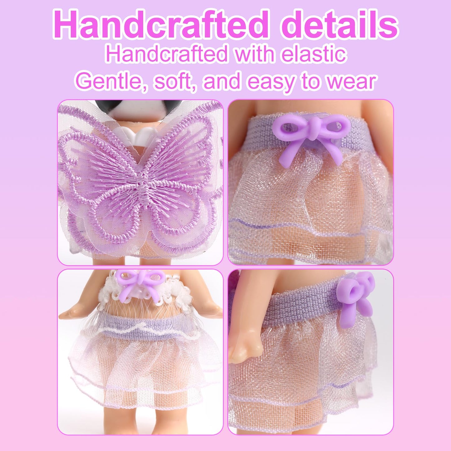 Goktvai 4 Sets 3in Angel Doll Clothes – Tops and Skirts for Display (Purple, Pink)