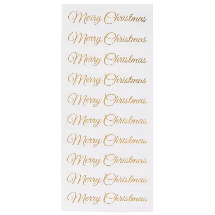 Gold Script Merry Christmas Stickers - 40 Foil Gold Sheets