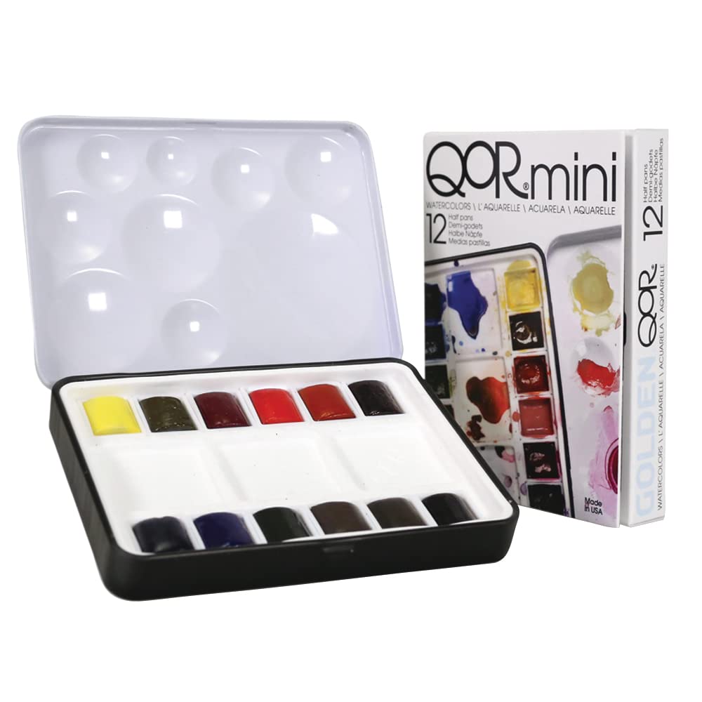 QoR Mini Set by GOLDEN — 12 Half Pan Watercolors for Professionals