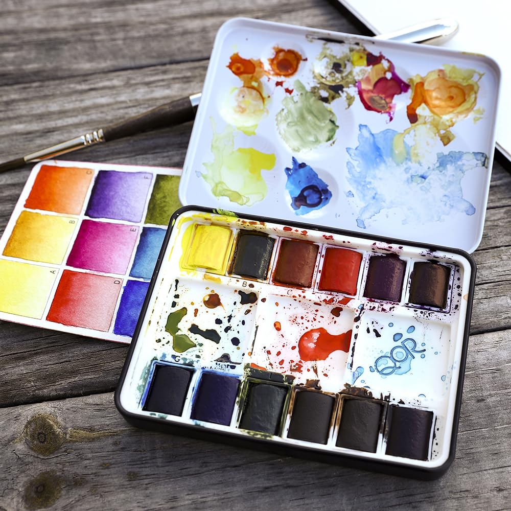 QoR Mini Set by GOLDEN — 12 Half Pan Watercolors for Professionals