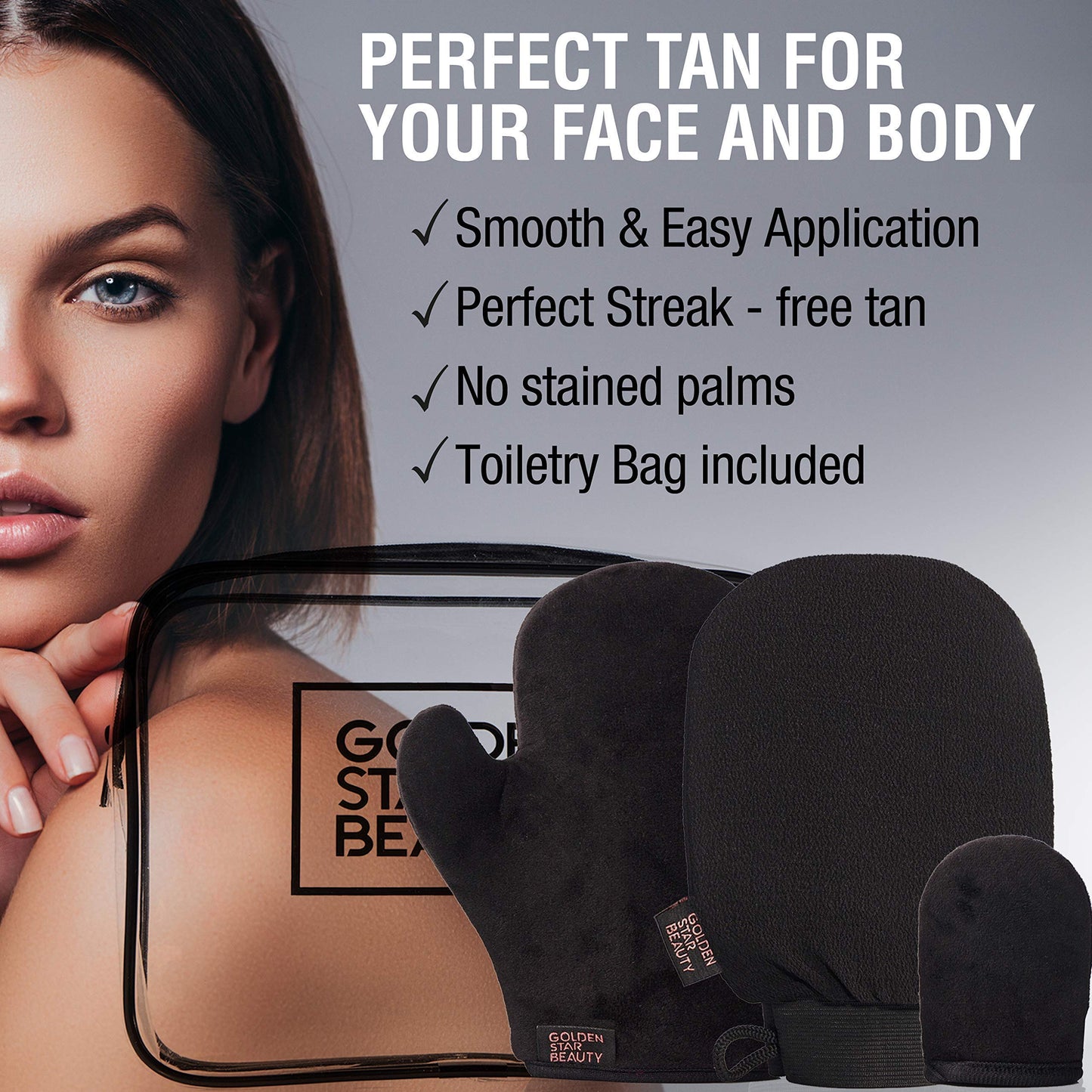 GOLDEN STAR BEAUTY Tanning Mitt Kit – Double-Sided Self Tanner Mitts for Body & Face with Exfoliation Mitt | Washable & Ultra-Soft