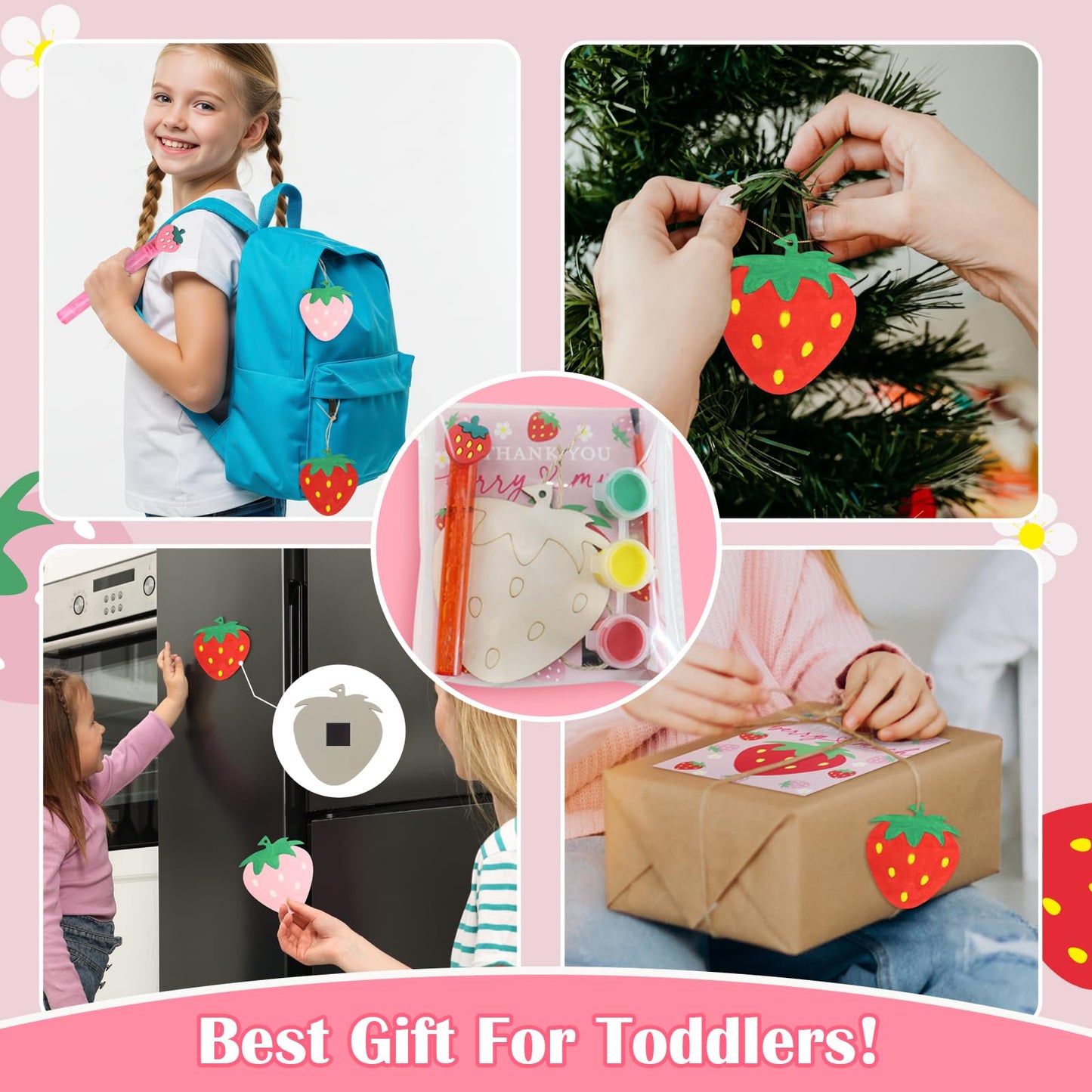 Goldentime 24-Pack Strawberry Party Favors for Kids: Bubbles, Magnets & Wood Painting Kit