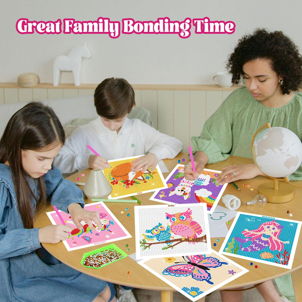 Goldentime Diamond Painting Kits for Kids – 6 Canvases, 2 Frames, 18 Gem Colors, 6 Tools | Ages 6-12
