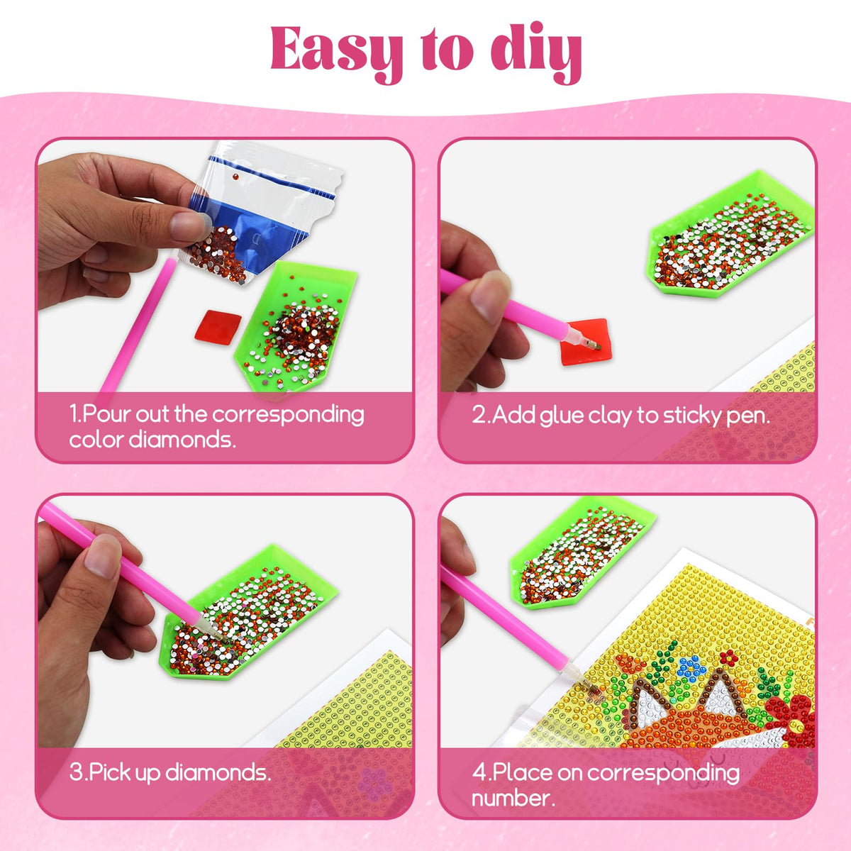 Goldentime Diamond Painting Kits for Kids – 6 Canvases, 2 Frames, 18 Gem Colors, 6 Tools | Ages 6-12