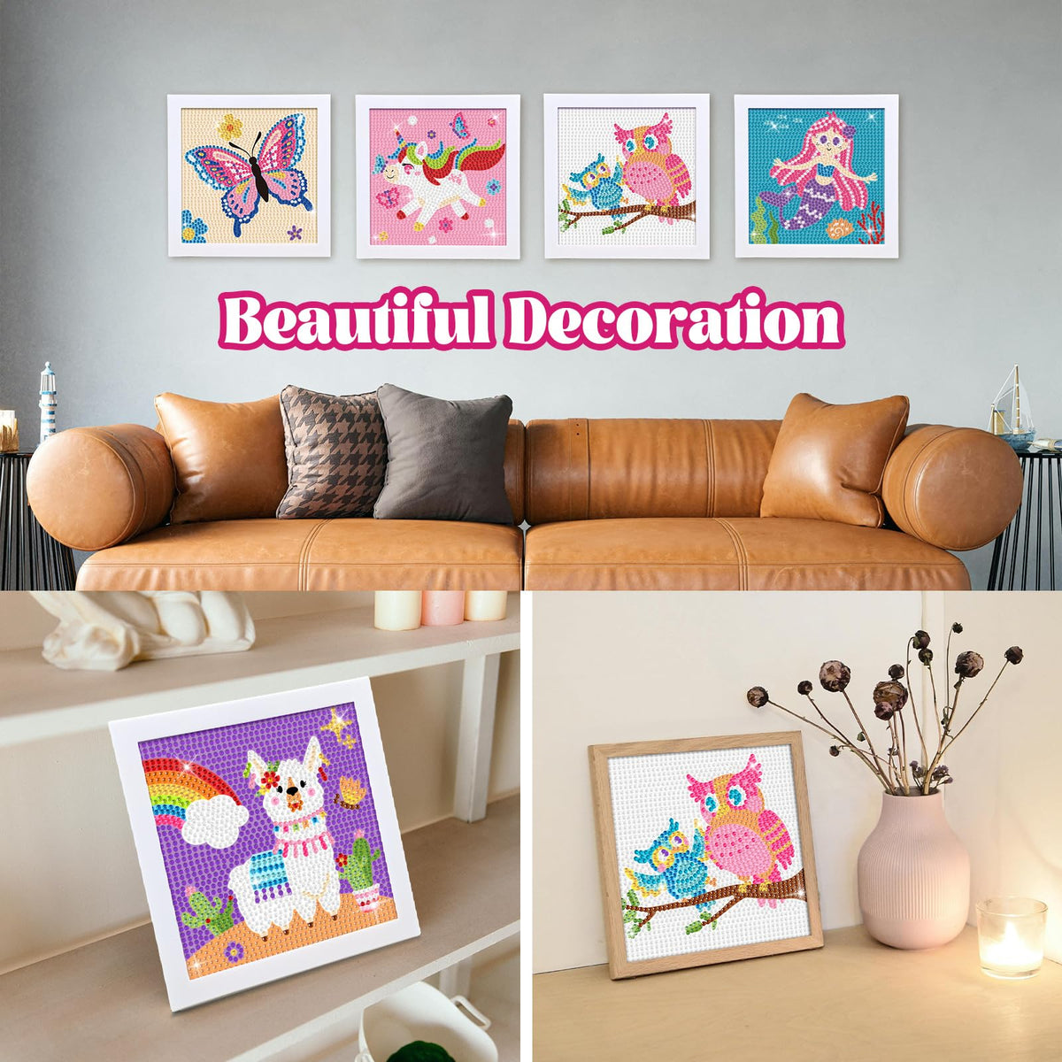 Goldentime Diamond Painting Kits for Kids – 6 Canvases, 2 Frames, 18 Gem Colors, 6 Tools | Ages 6-12