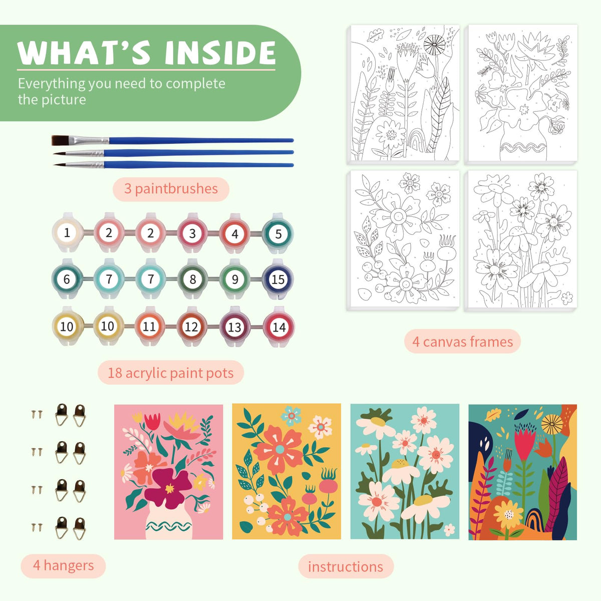 goldentime Framed Paint by Numbers Kit for Adults & Kids 8-12 | Easy Flower Canvas 8x10