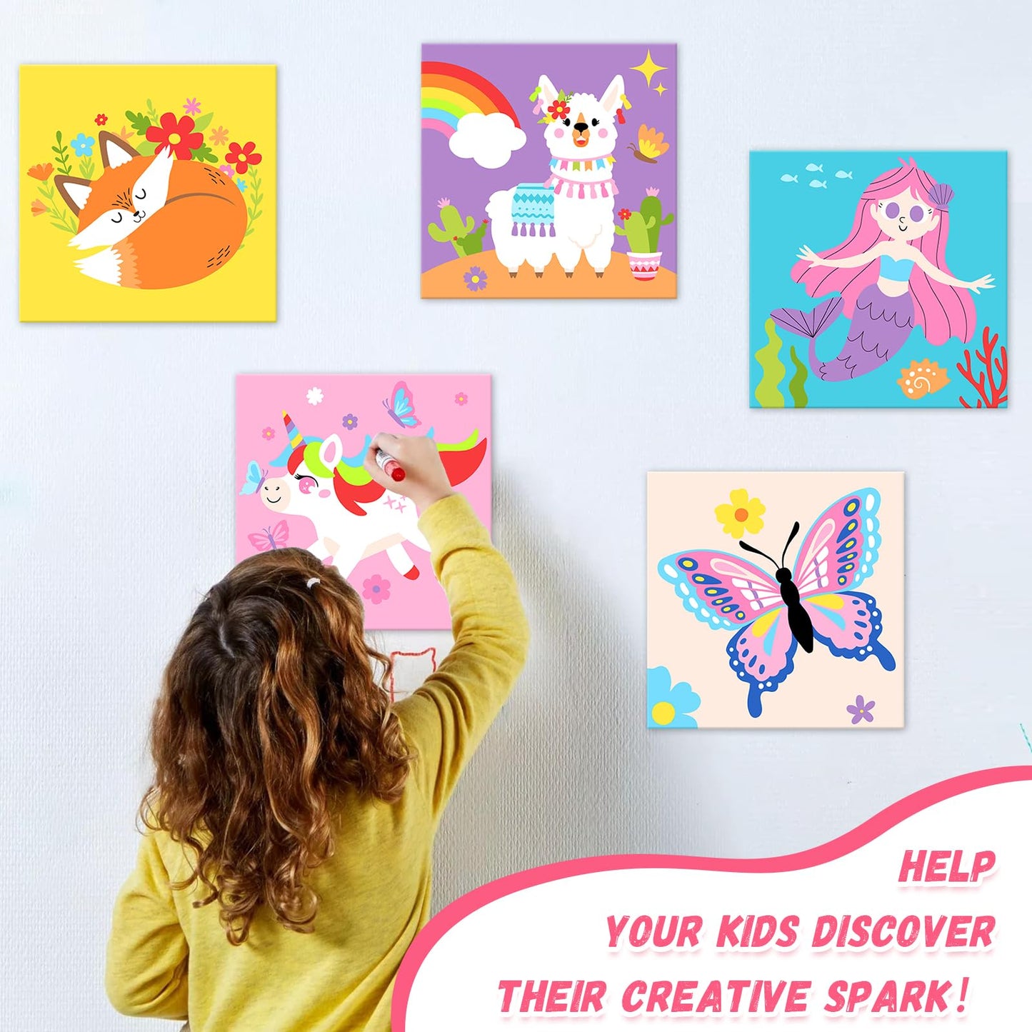 Goldentime Kids Paint by Number Kit | 6 Pre-Drawn Canvases, 17 Paints, 6 Brushes, 2 Easels