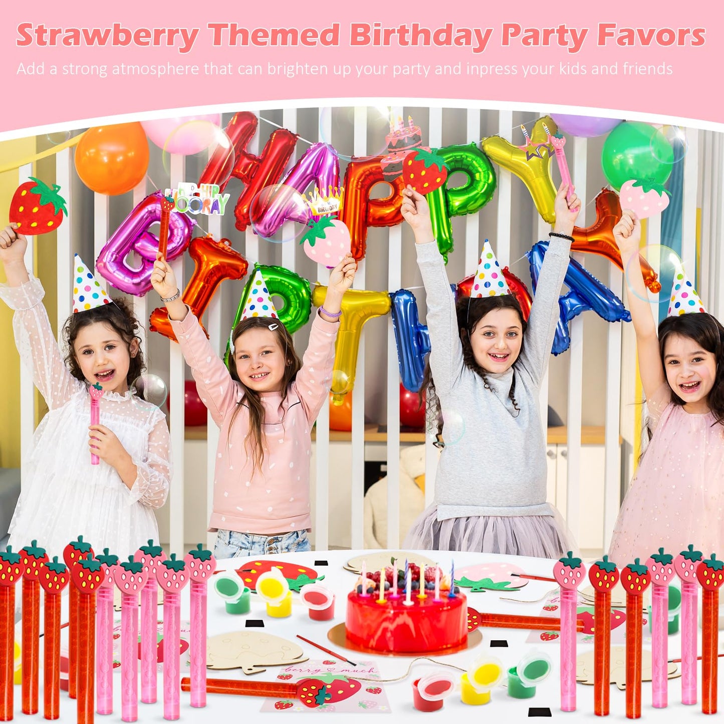 Goldentime 24-Pack Strawberry Party Favors for Kids: Bubbles, Magnets & Wood Painting Kit