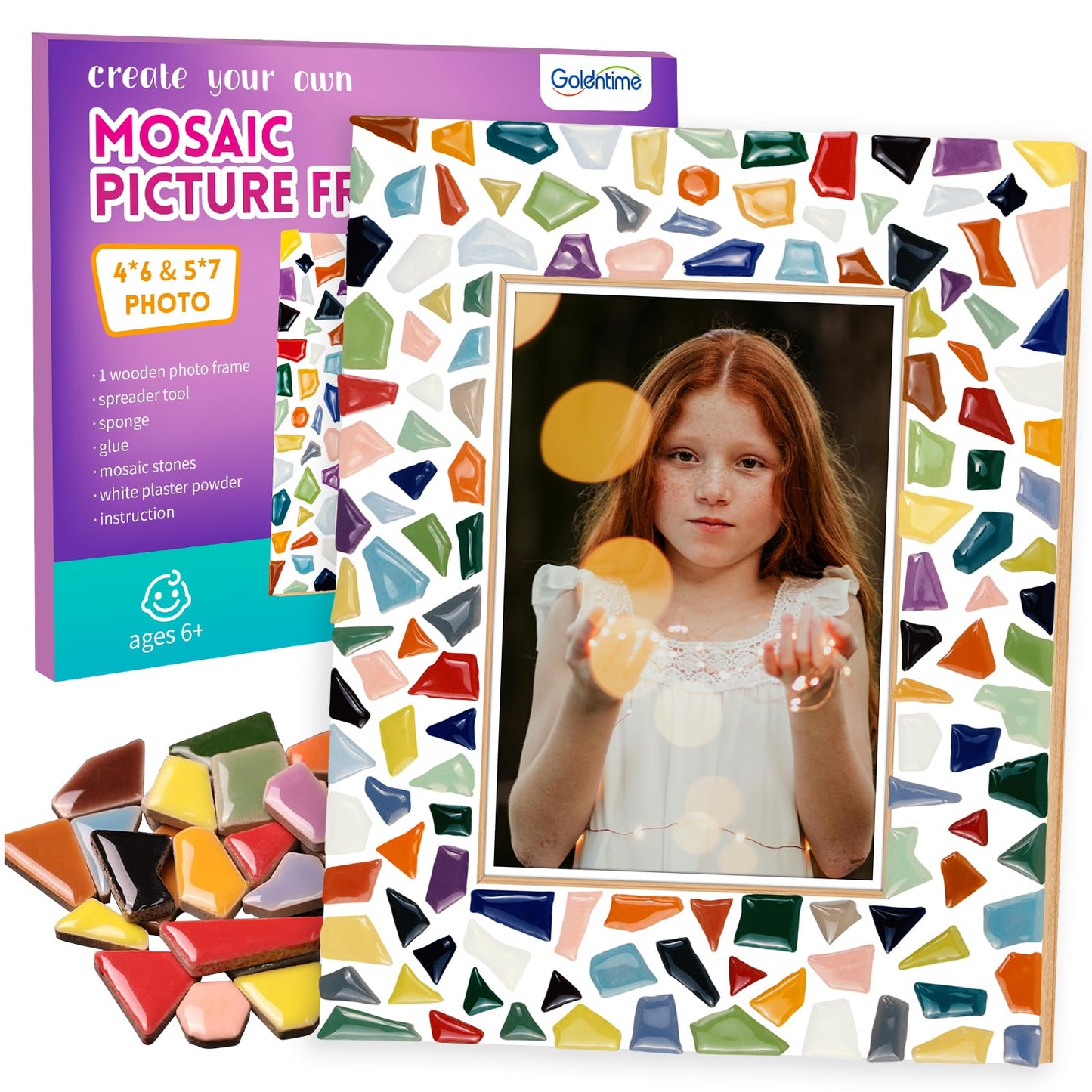 Goldentime Mosaic Frame Kit – DIY Picture Frame Craft for Adults, Teens, and Gift Ideas