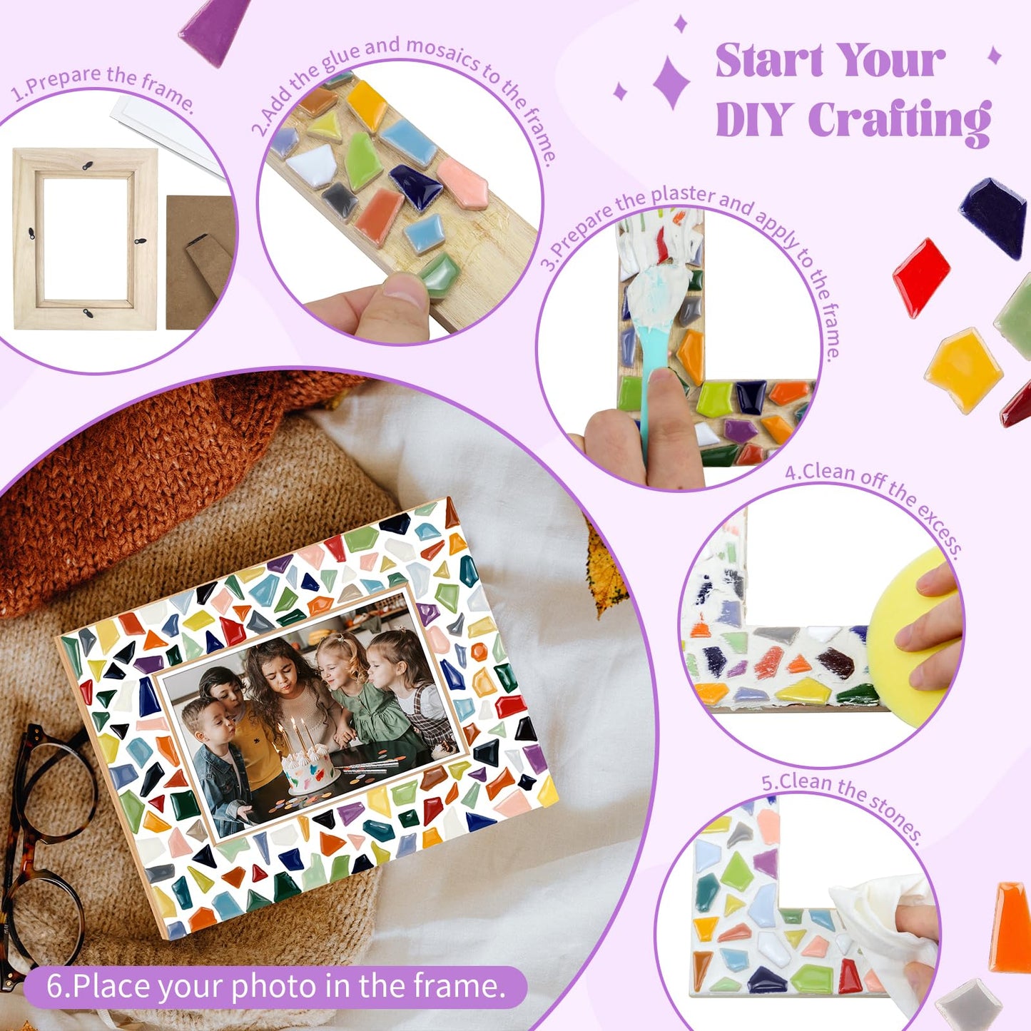 Goldentime Mosaic Frame Kit – DIY Picture Frame Craft for Adults, Teens, and Gift Ideas