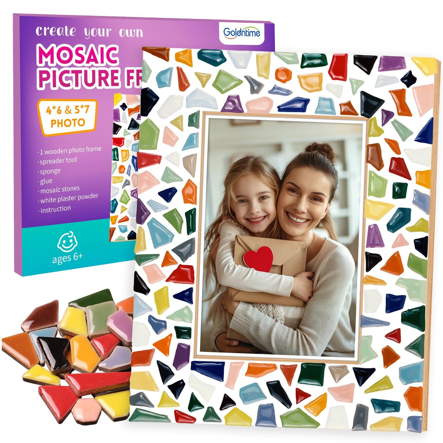 Goldentime Mosaic Frame Kit – DIY Picture Frame Craft for Adults, Teens, and Gift Ideas