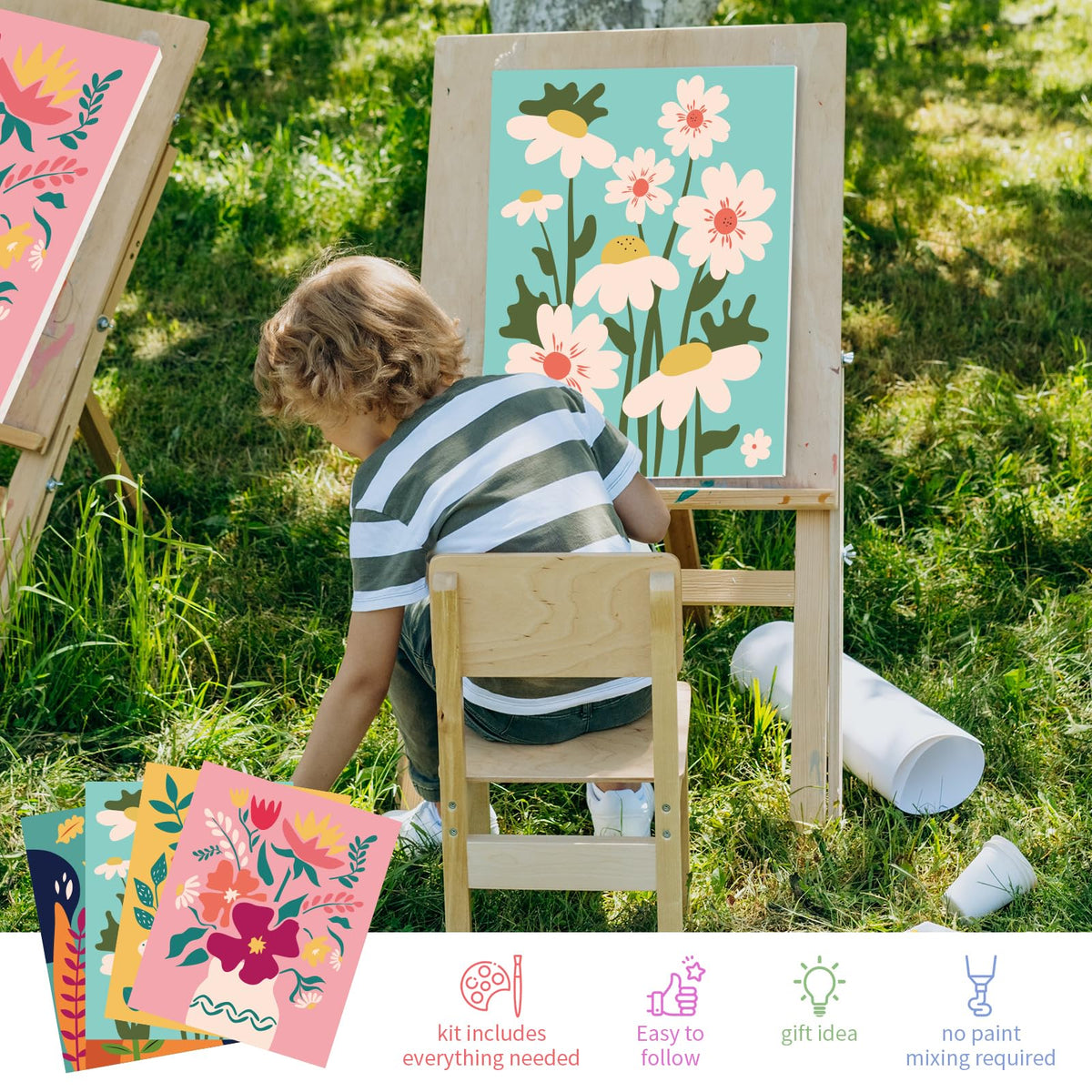 goldentime Framed Paint by Numbers Kit for Adults & Kids 8-12 | Easy Flower Canvas 8x10
