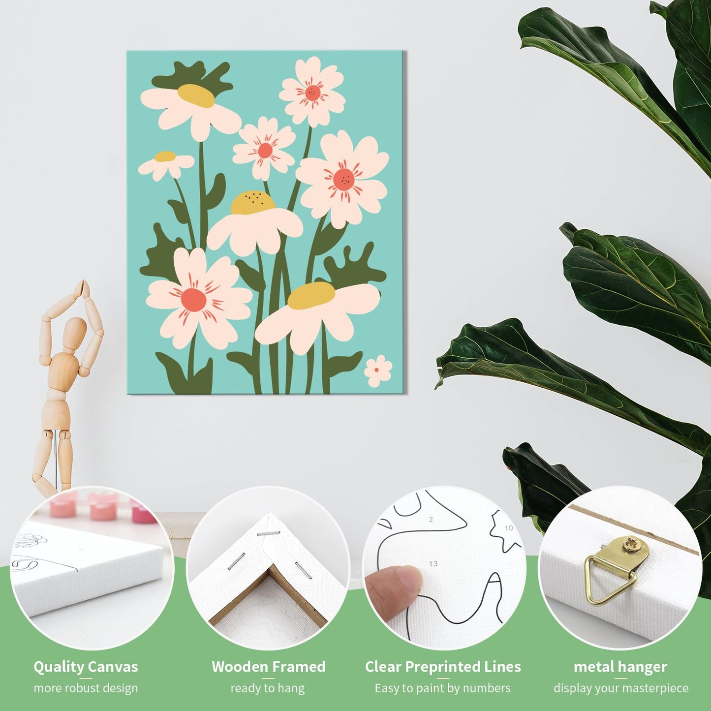 goldentime Framed Paint by Numbers Kit for Adults & Kids 8-12 | Easy Flower Canvas 8x10