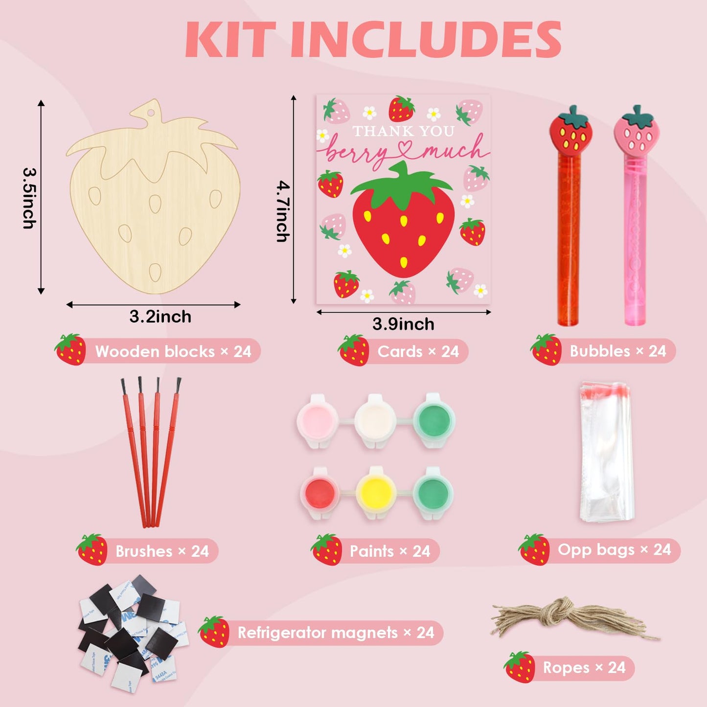 Goldentime 24-Pack Strawberry Party Favors for Kids: Bubbles, Magnets & Wood Painting Kit
