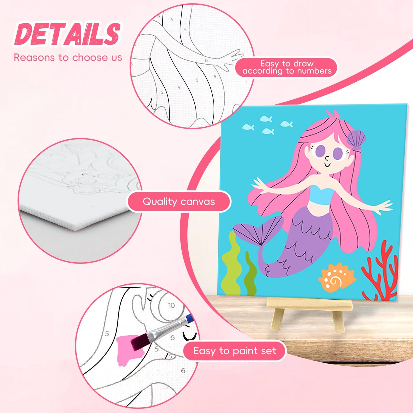 Goldentime Kids Paint by Number Kit | 6 Pre-Drawn Canvases, 17 Paints, 6 Brushes, 2 Easels