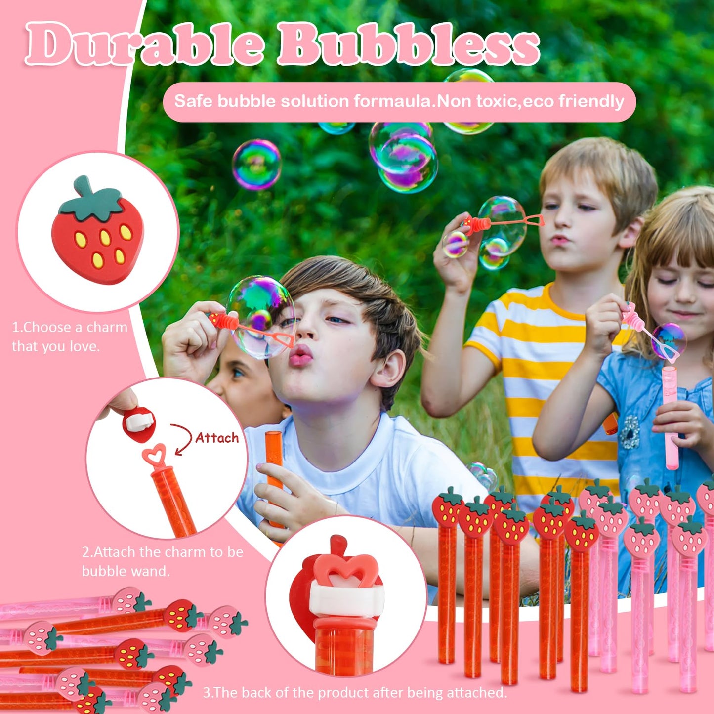 Goldentime 24-Pack Strawberry Party Favors for Kids: Bubbles, Magnets & Wood Painting Kit
