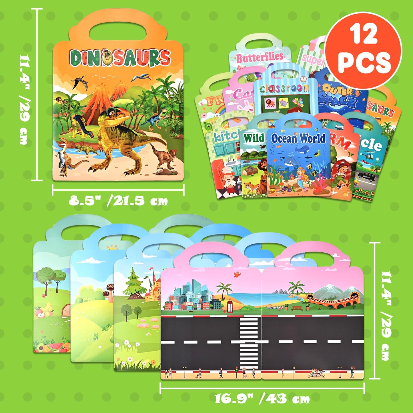 Goldge 12 Sets Reusable Puffy Sticker Books for Toddlers (2–6) | 600+ 3D Stickers, Travel Toys & Gifts