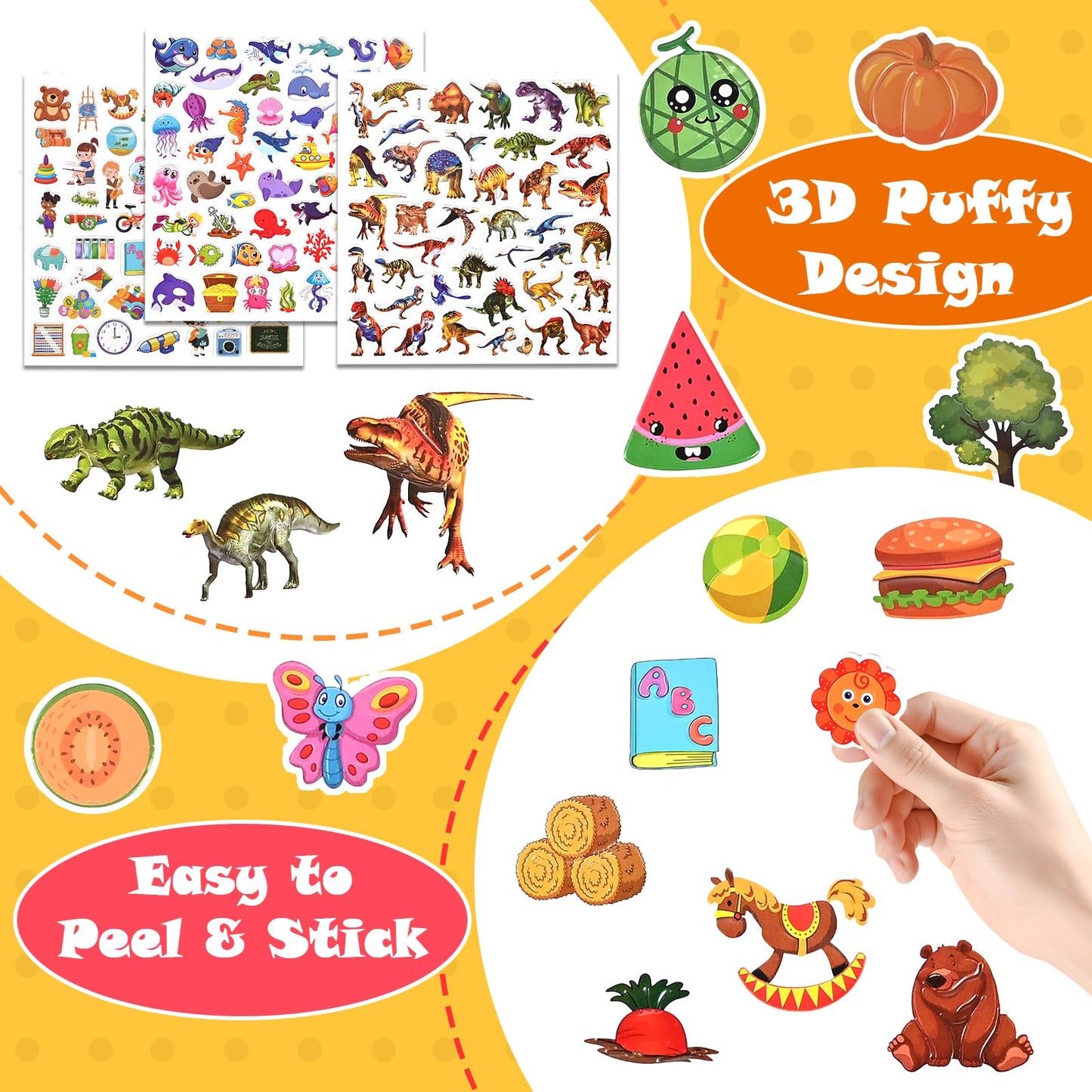 Goldge 12 Sets Reusable Puffy Sticker Books for Toddlers (2–6) | 600+ 3D Stickers, Travel Toys & Gifts
