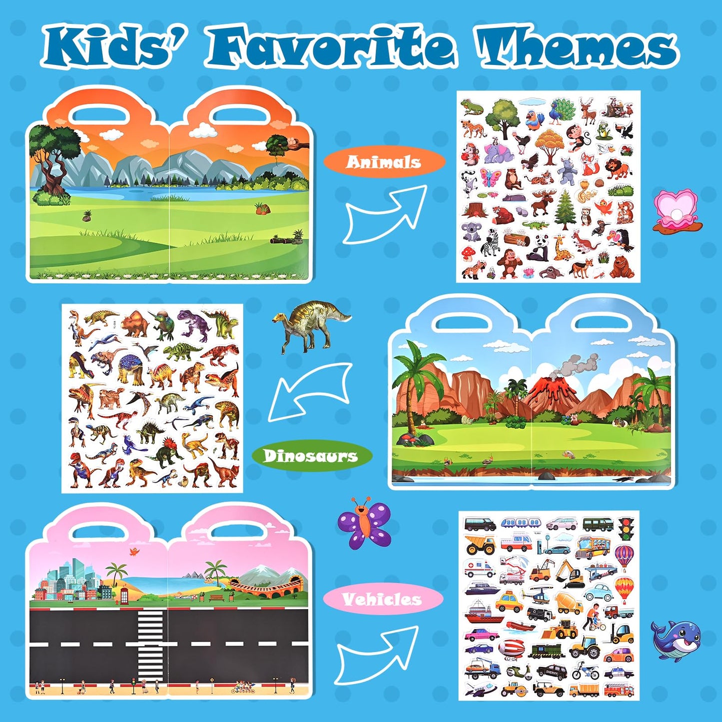 Goldge 12 Sets Reusable Puffy Sticker Books for Toddlers (2–6) | 600+ 3D Stickers, Travel Toys & Gifts